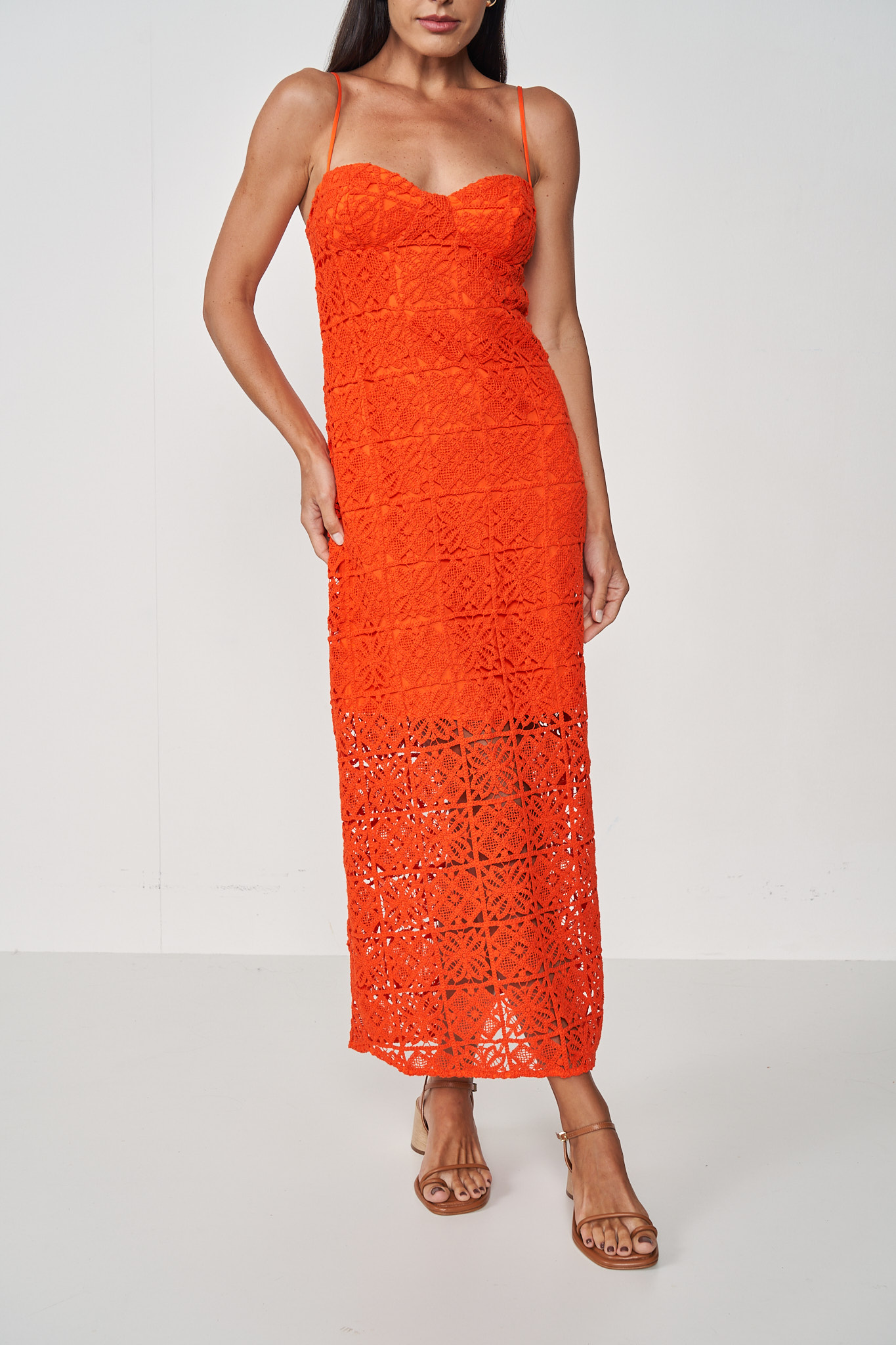 VESTIDO RENDA 36 LARANJA PURPURINA