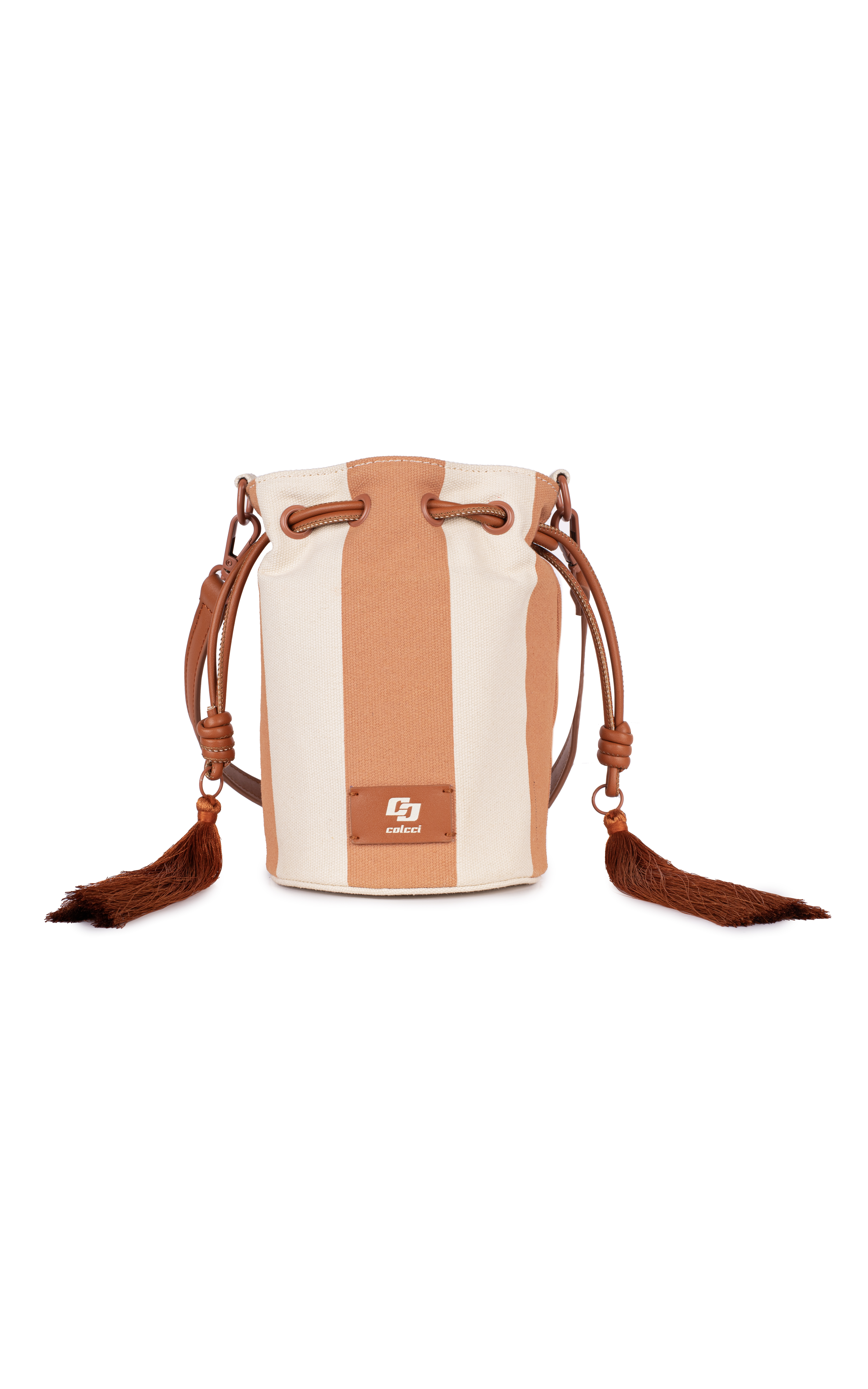 BOLSA COLCCI FEM BUCKET STRIPES U CARAMELO