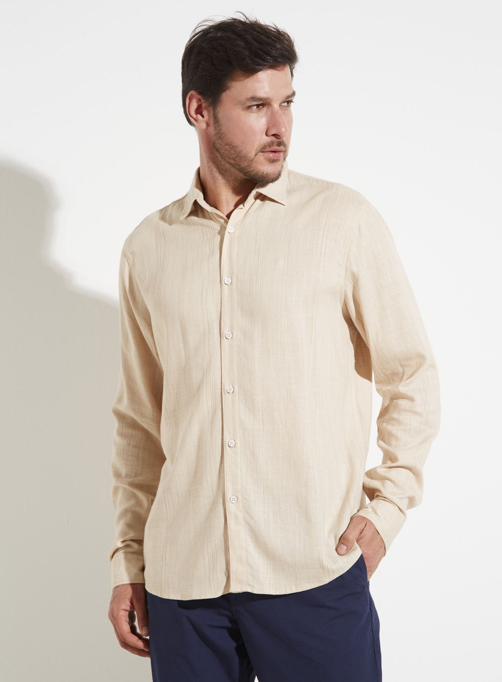 CAMISA LINHO RELAX M BEGE/OFF