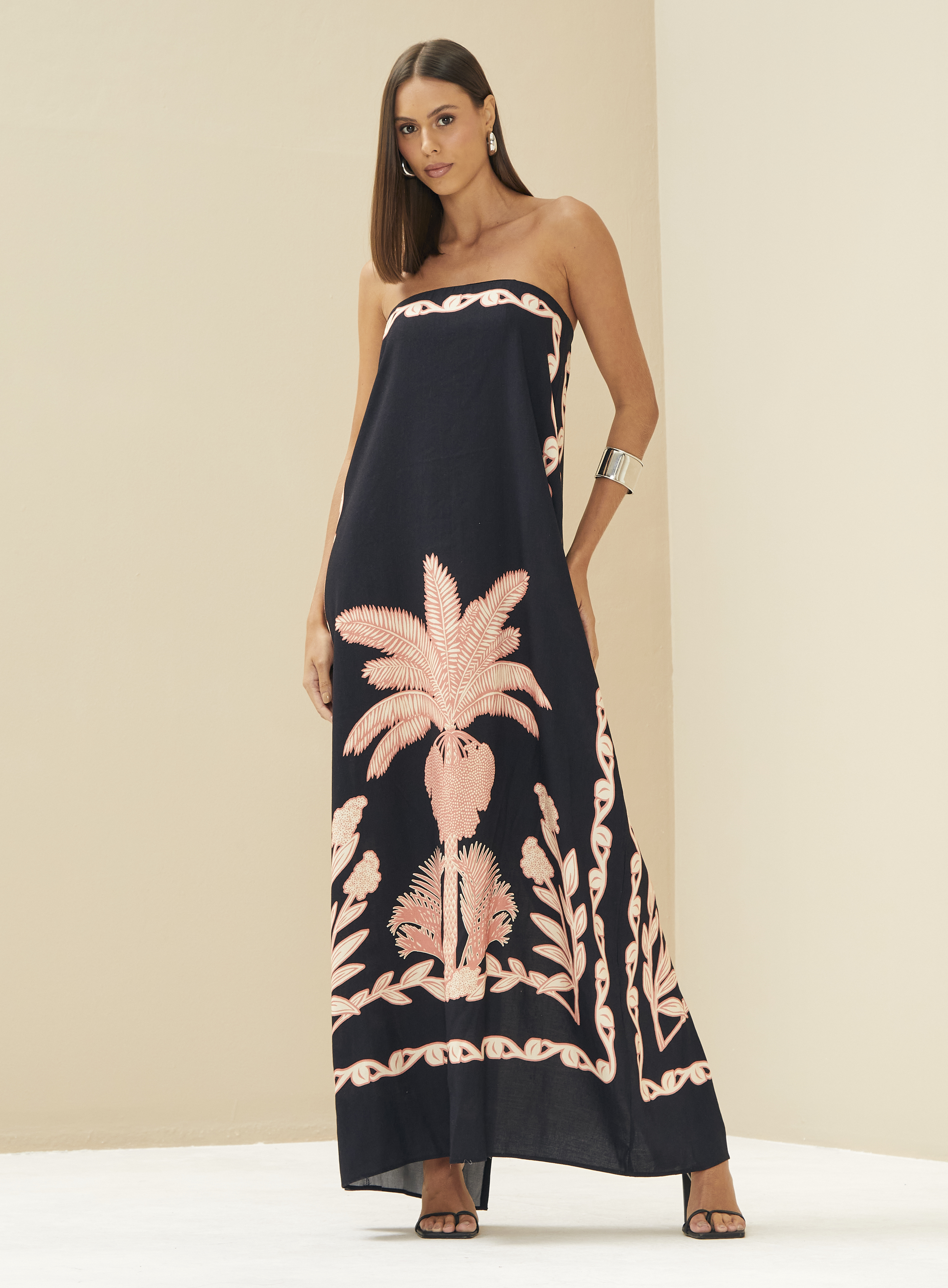 VESTIDO LINHO ESTAMPADO M PALM