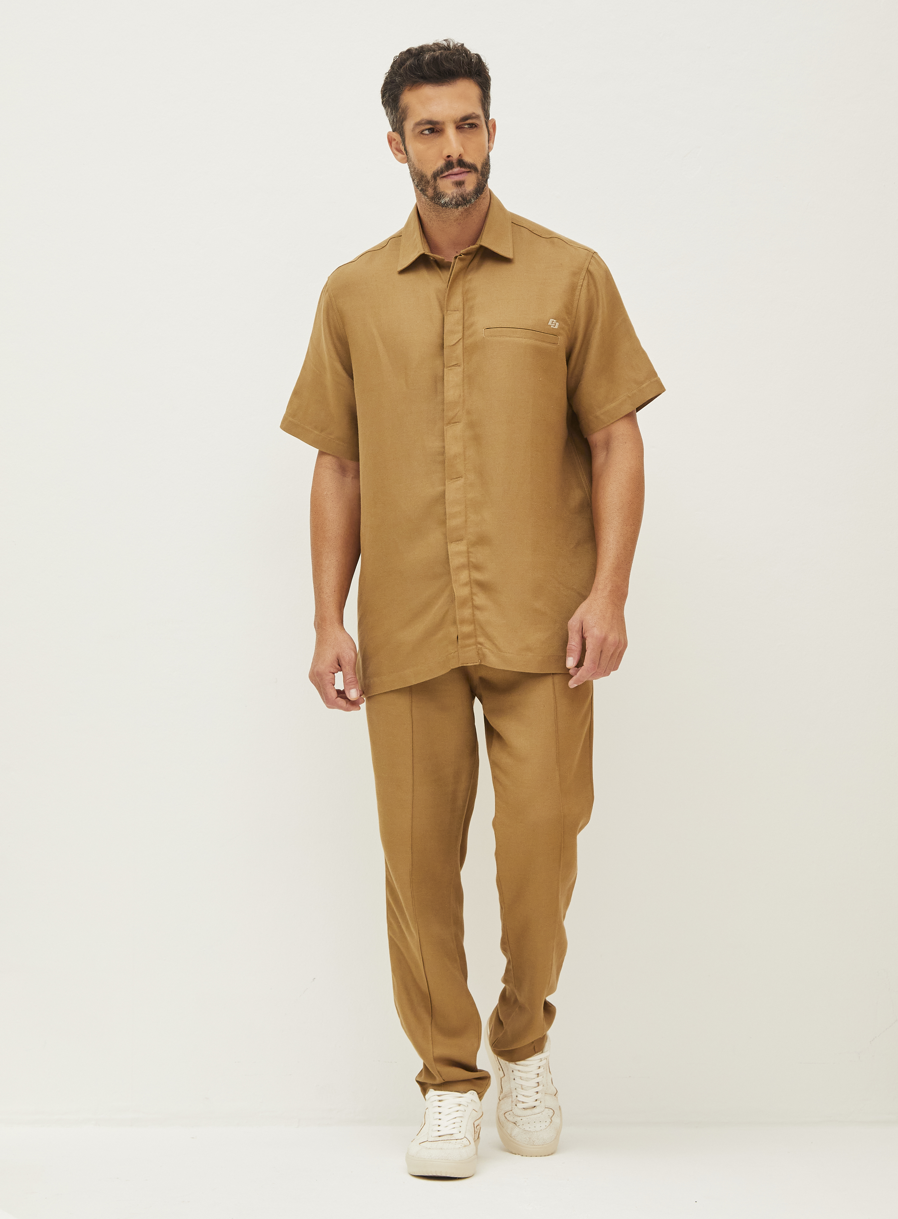 CAMISA LINHO BOX GG MARROM PREBIA