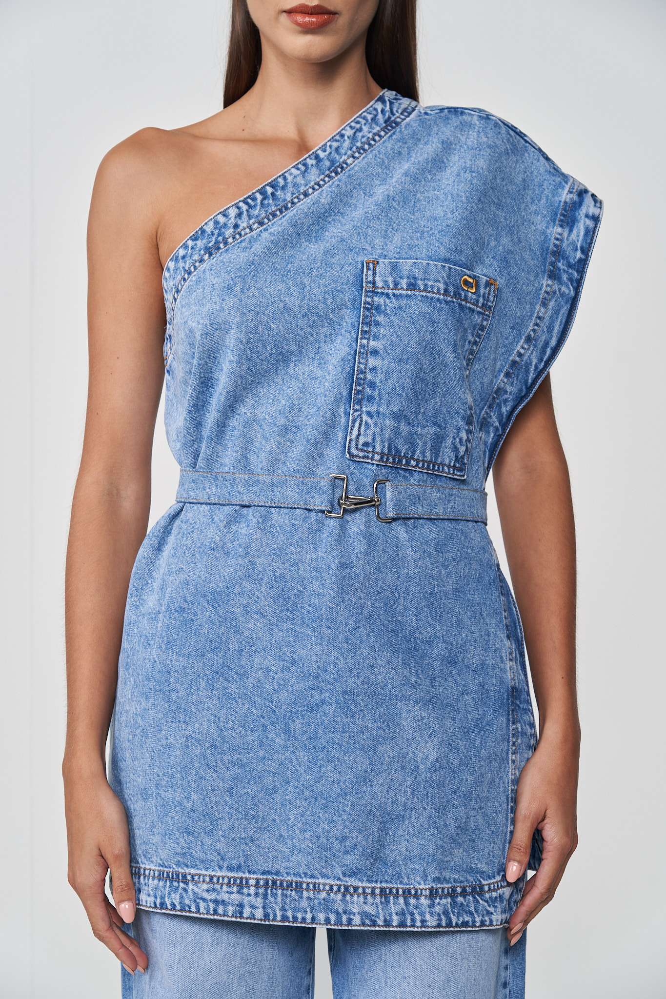 BLUSA JEANS COM CINTO P INDIGO