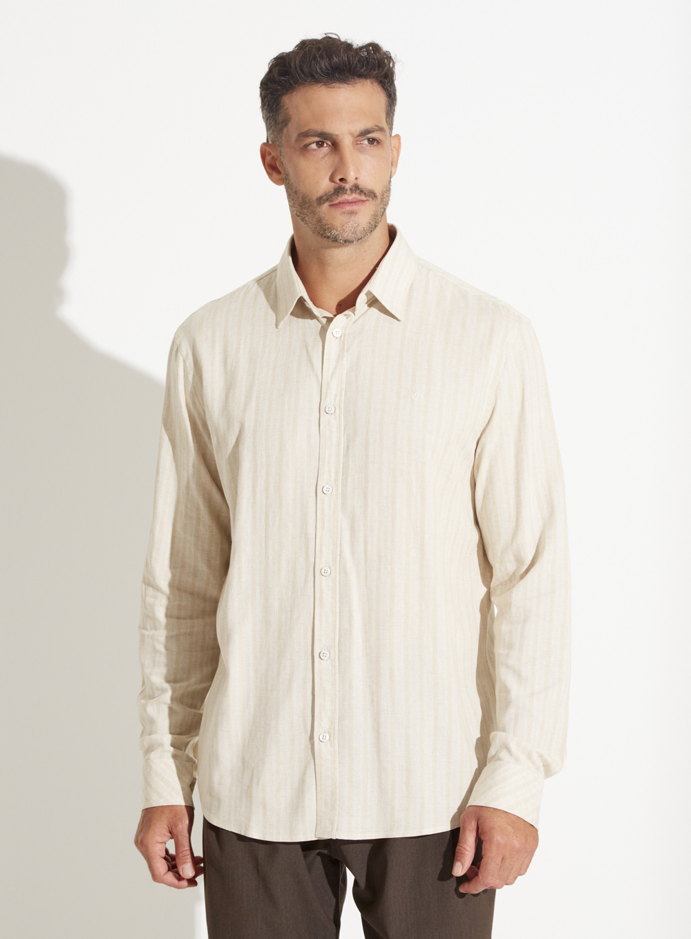 CAMISA LINHO LISTRADA RELAX M BEGE/OFF