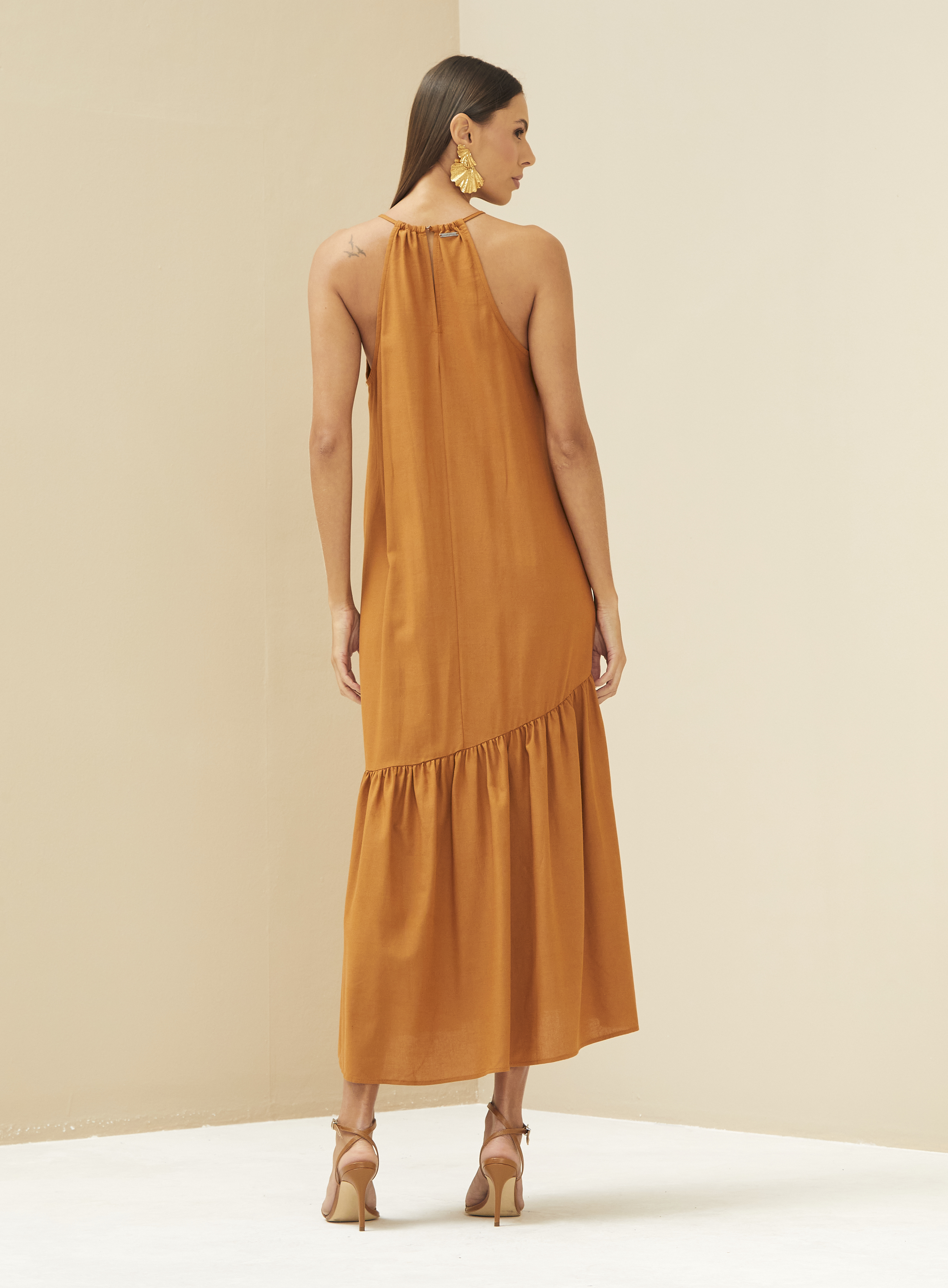 VESTIDO LINHO M MARROM ESPECIARIAS