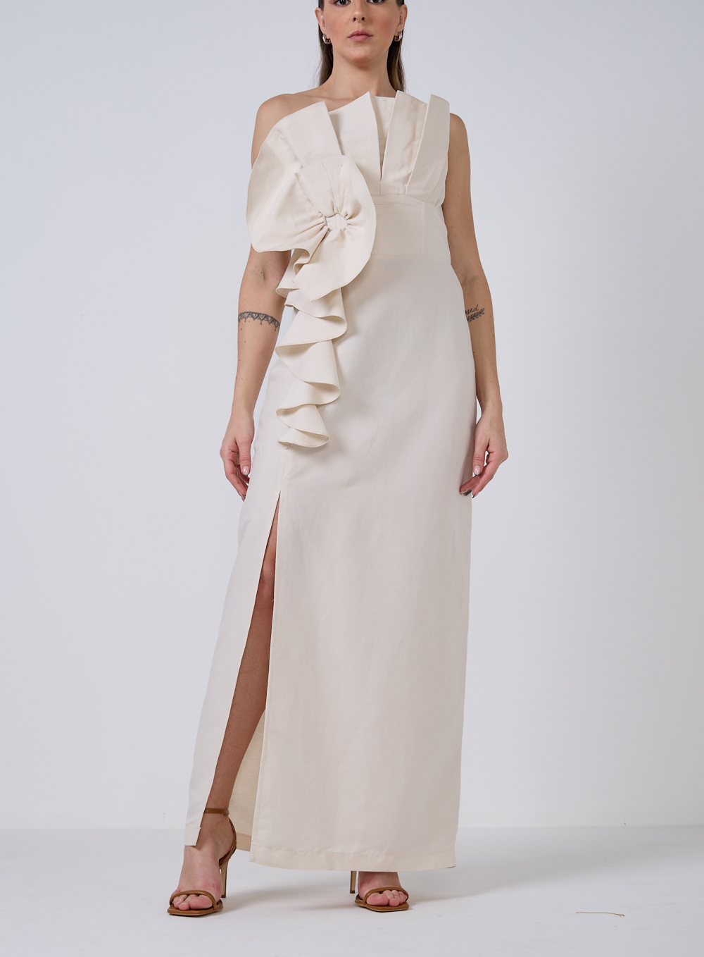 VESTIDO LINHO PP BEGE ITALIAN