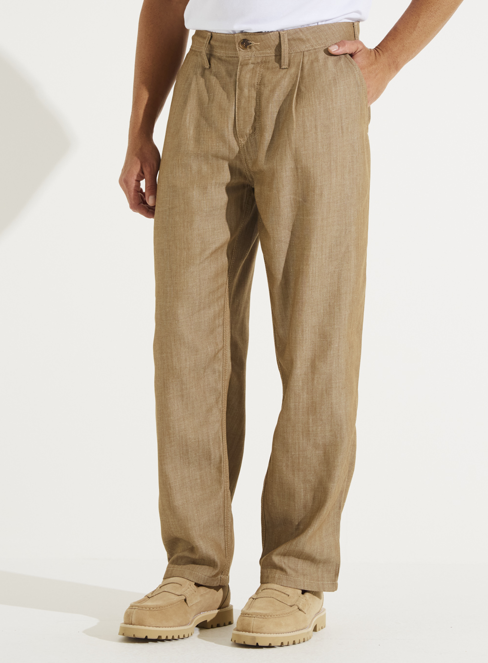 CALÇA LINHO 42 INDIGO MARROM