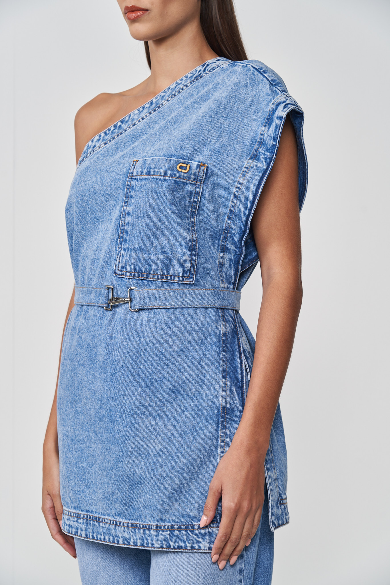 BLUSA JEANS COM CINTO P INDIGO