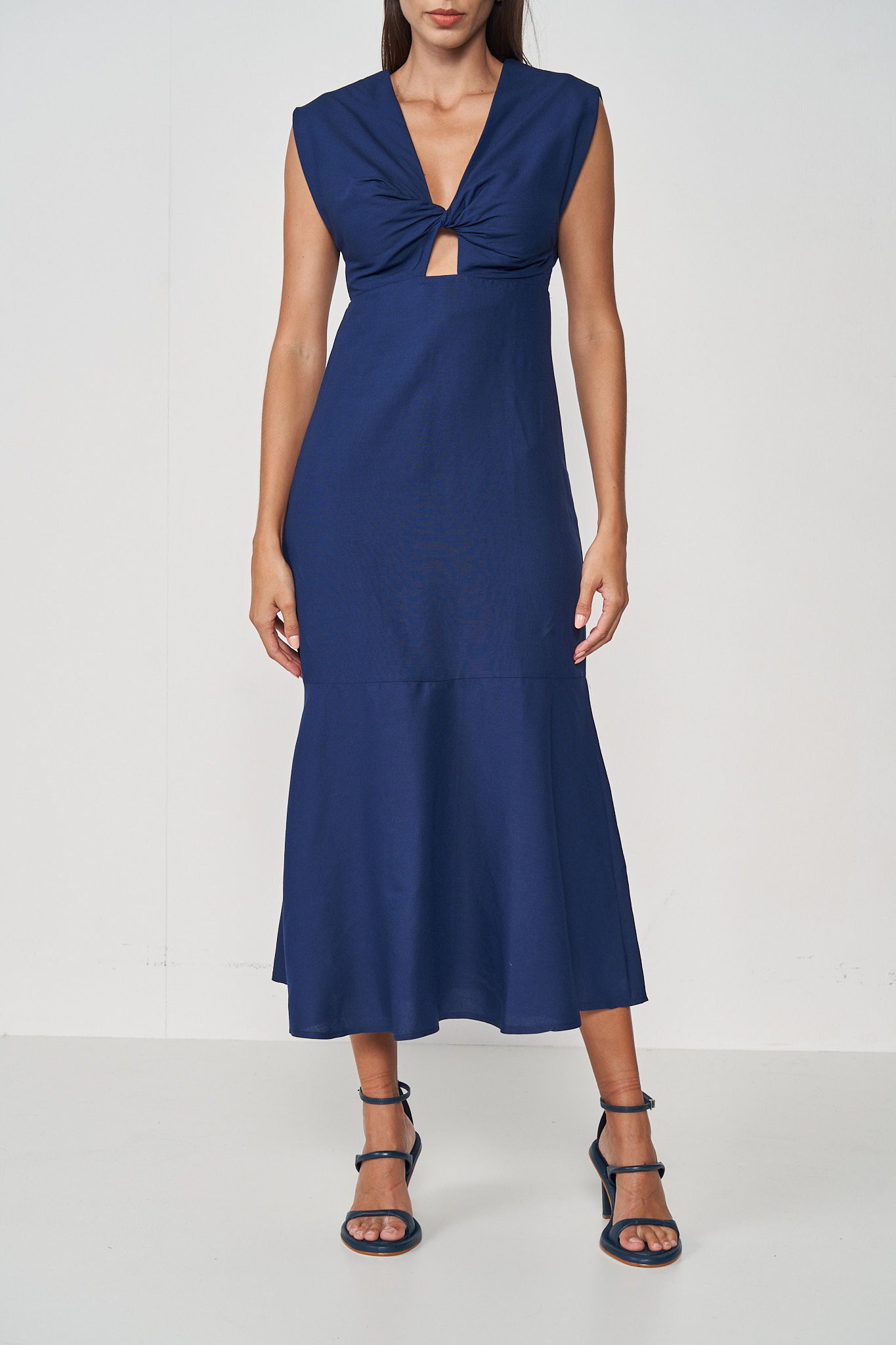 VESTIDO LINHO 38 AZUL DARKNESS