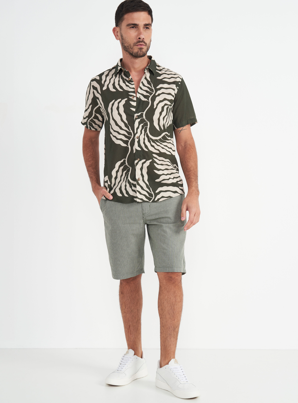 CAMISA LINHO ESTAMPADA XGG SEAWEED VD.DRA.
