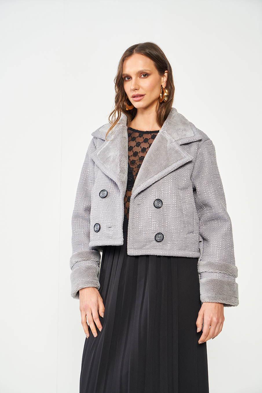 CASACO TWEED G CINZA ALITA