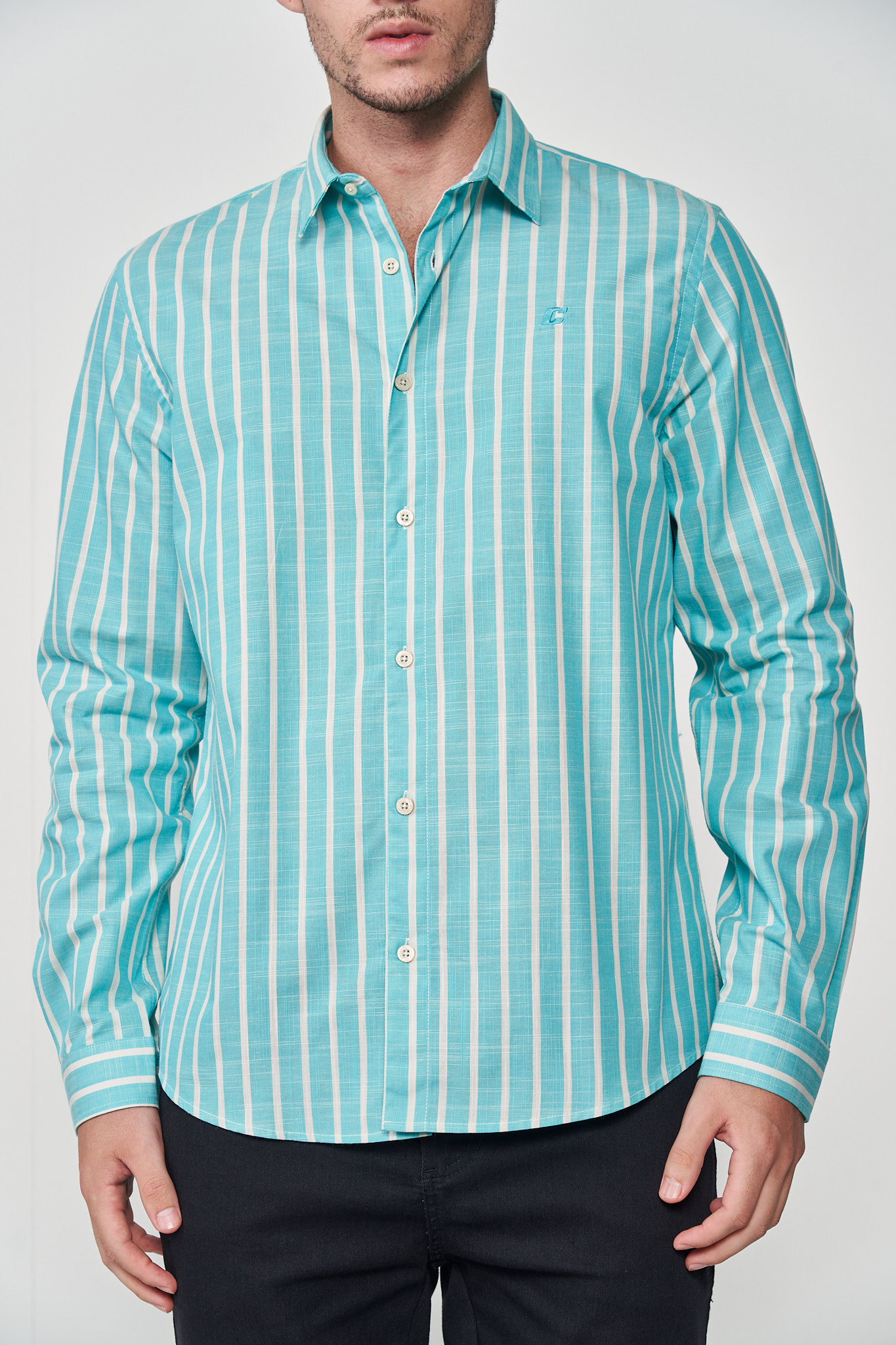 CAMISA RELAX LISTRADA G AZUL/OFF