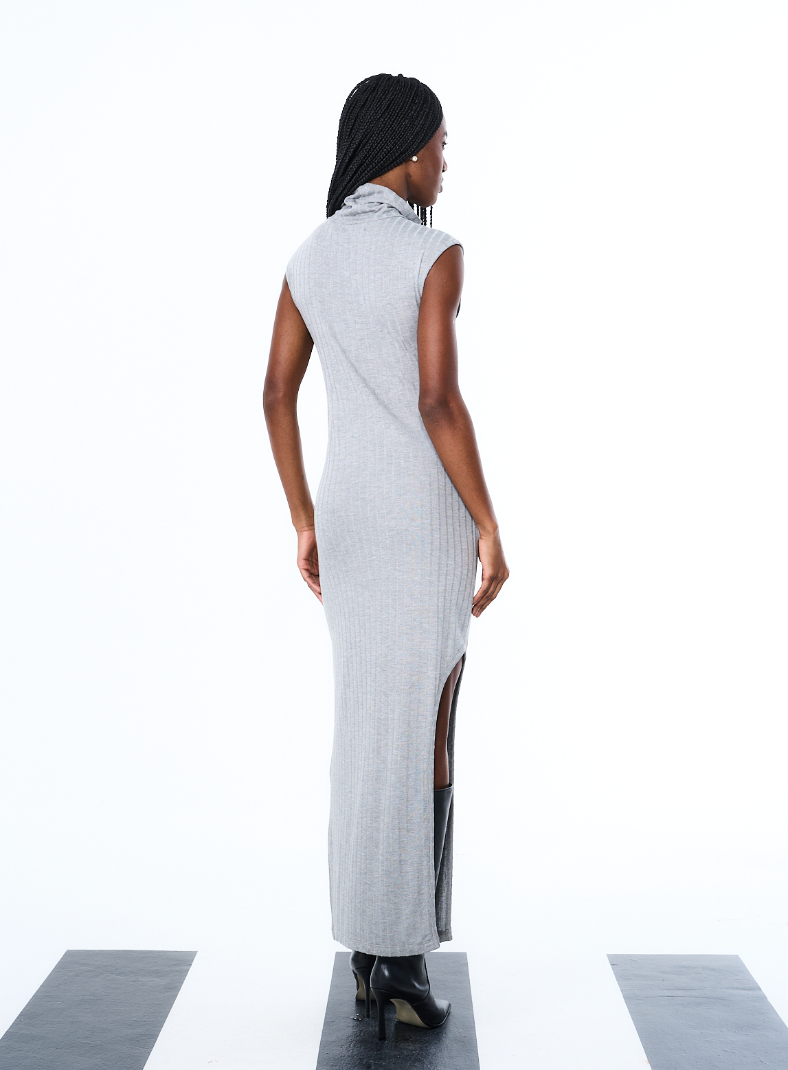 VESTIDO CANELADO M CINZA ELVIS