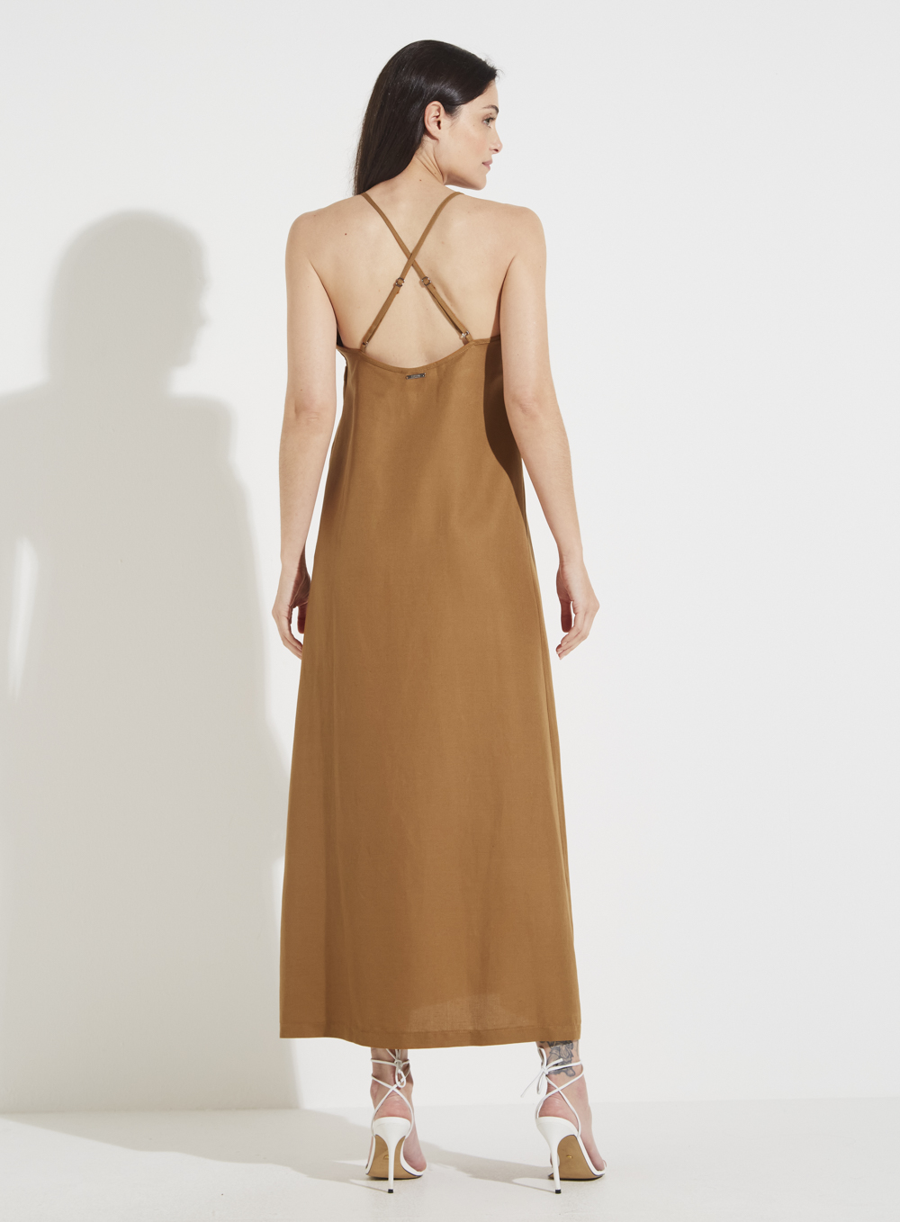 VESTIDO LINHO M MARROM EVERMORE