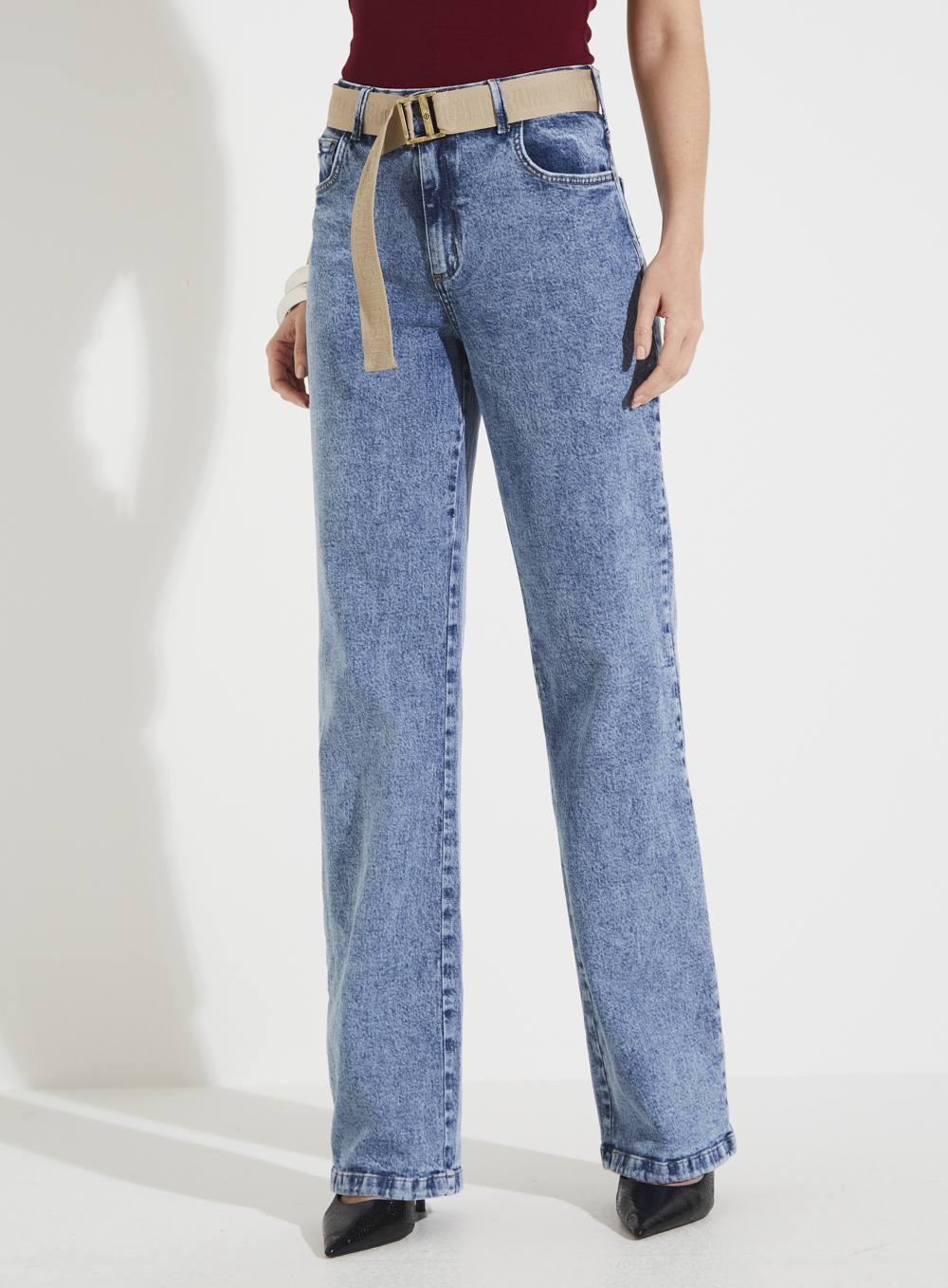 CALÇA JEANS RAQUEL WIDE LEG COM CINTO 42 INDIGO