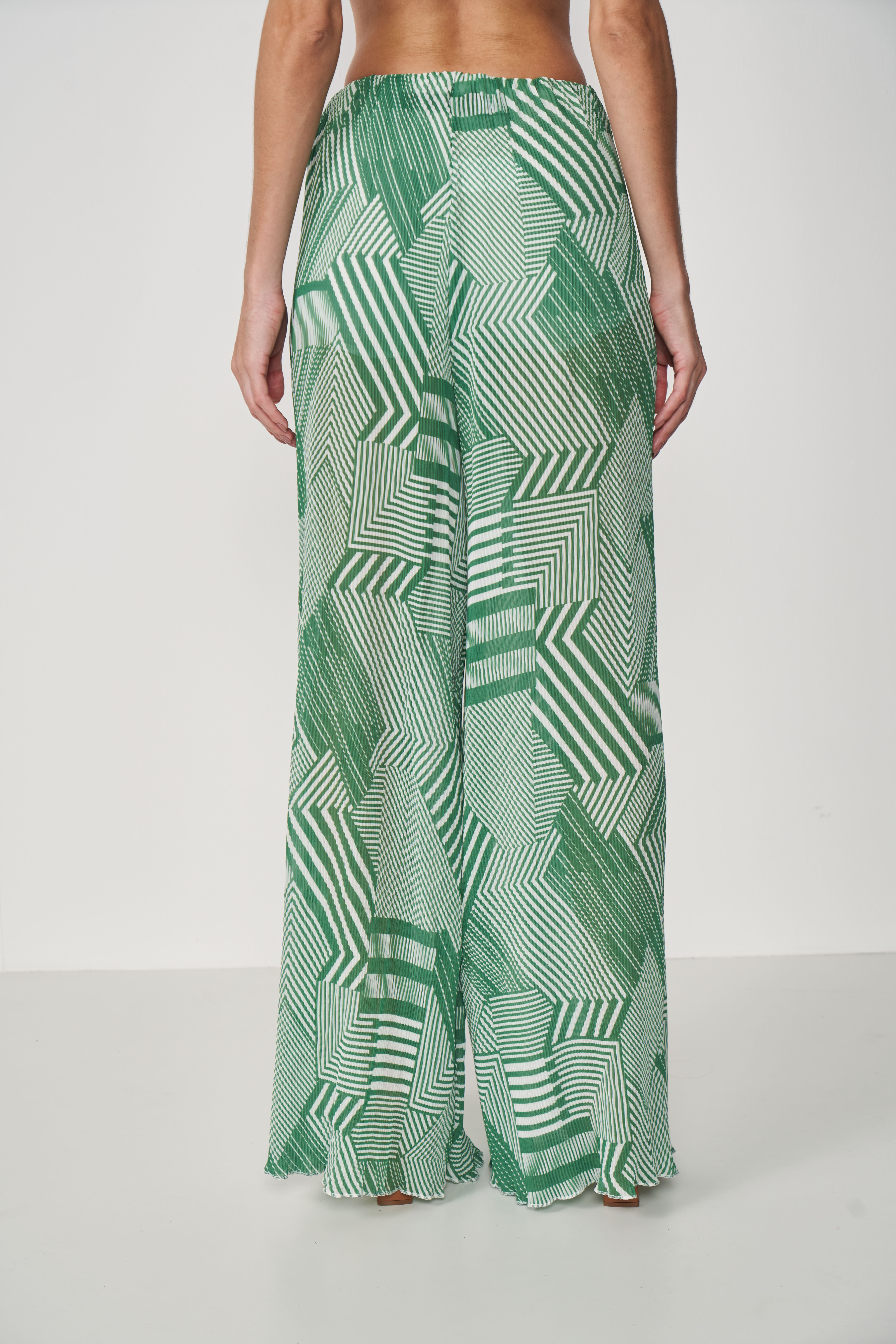 CALÇA PLISSADA ESTAMPADA M VERDE/BRANCO