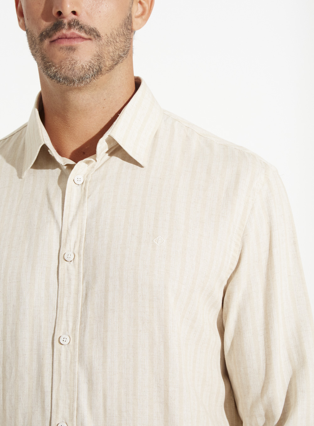 CAMISA LINHO LISTRADA RELAX M BEGE/OFF