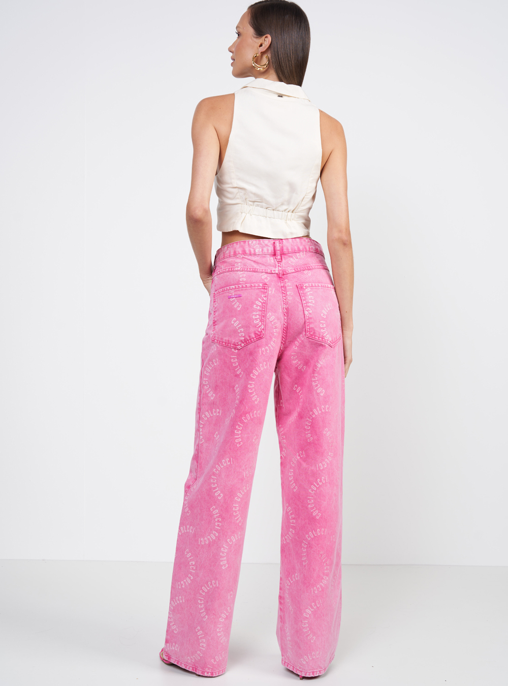 CALÇA SARJA BRUNA LOW ESTAMPADA 38 ROSA/ BRANCO