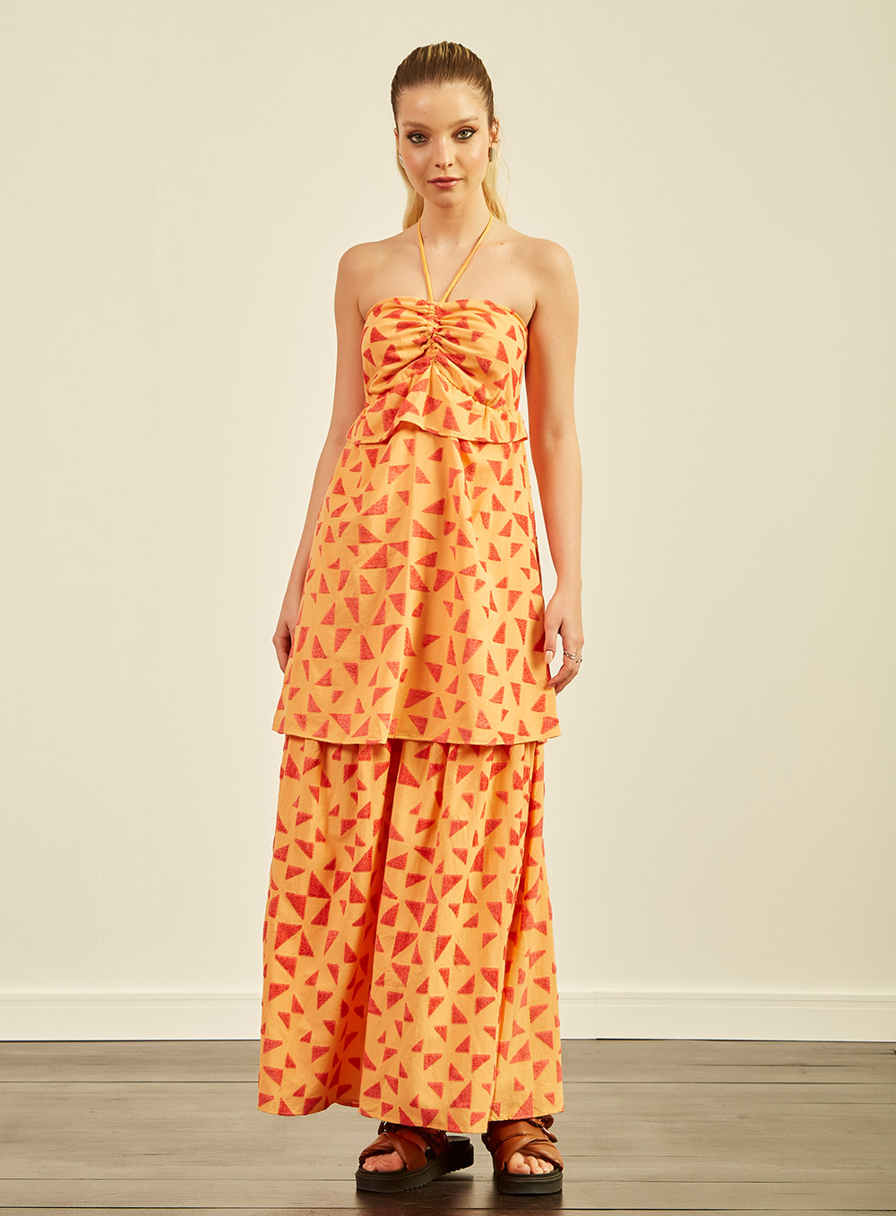 VESTIDO BORDADO P AMARELO/ROSA