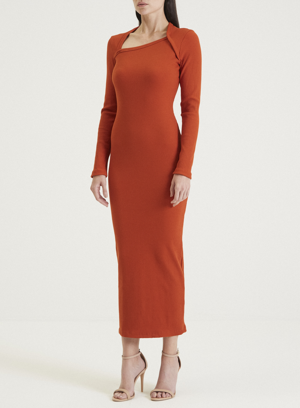VESTIDO CANELADO M LARANJA GINGER