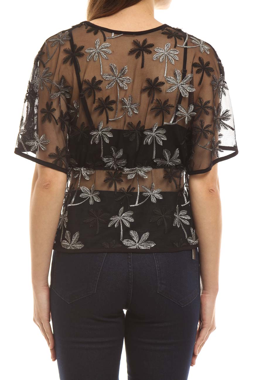 BLUSA TULE BORDADO P PRETO/PRATA