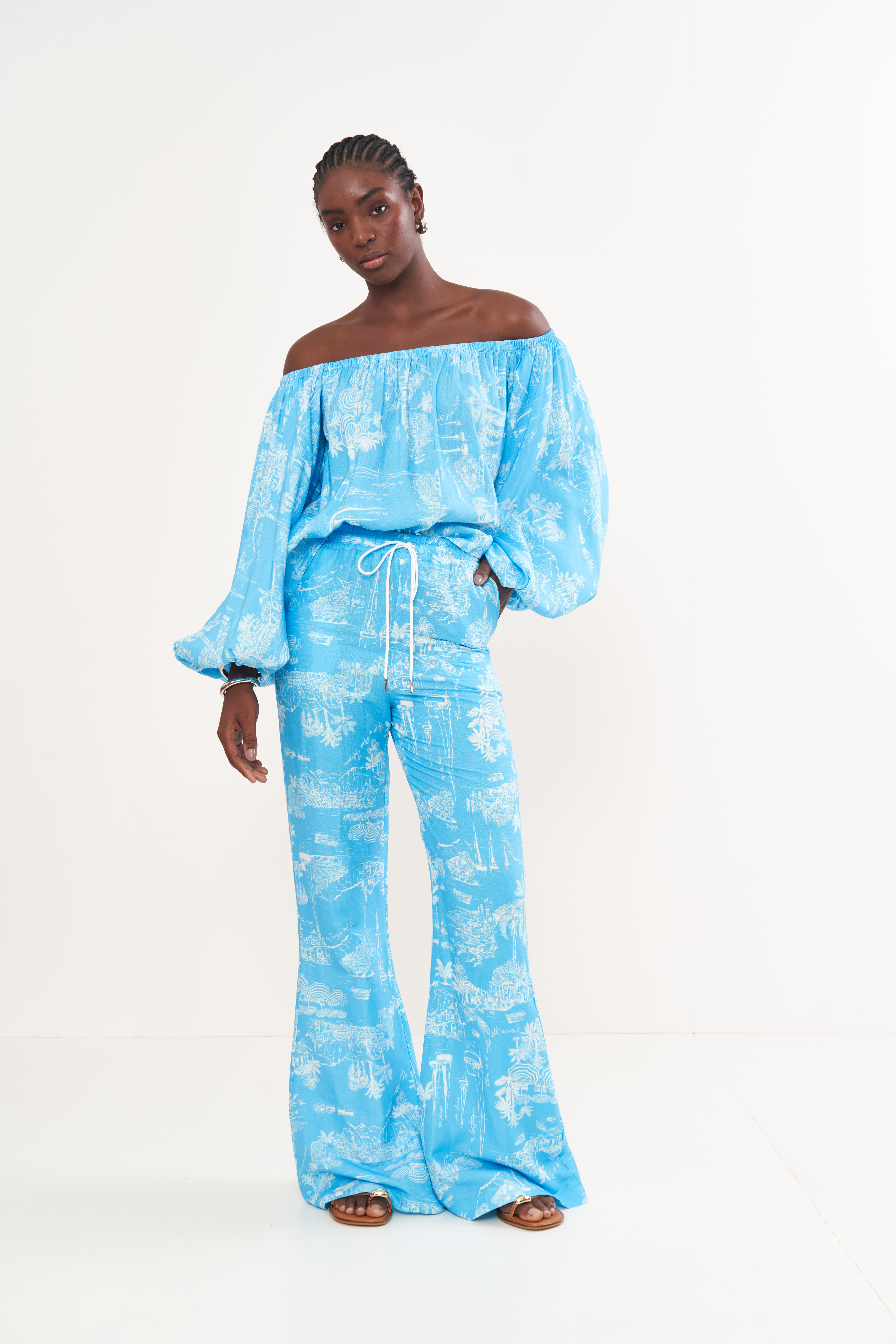 BLUSA LINHO ESTAMPADO P AMALFI BLUE