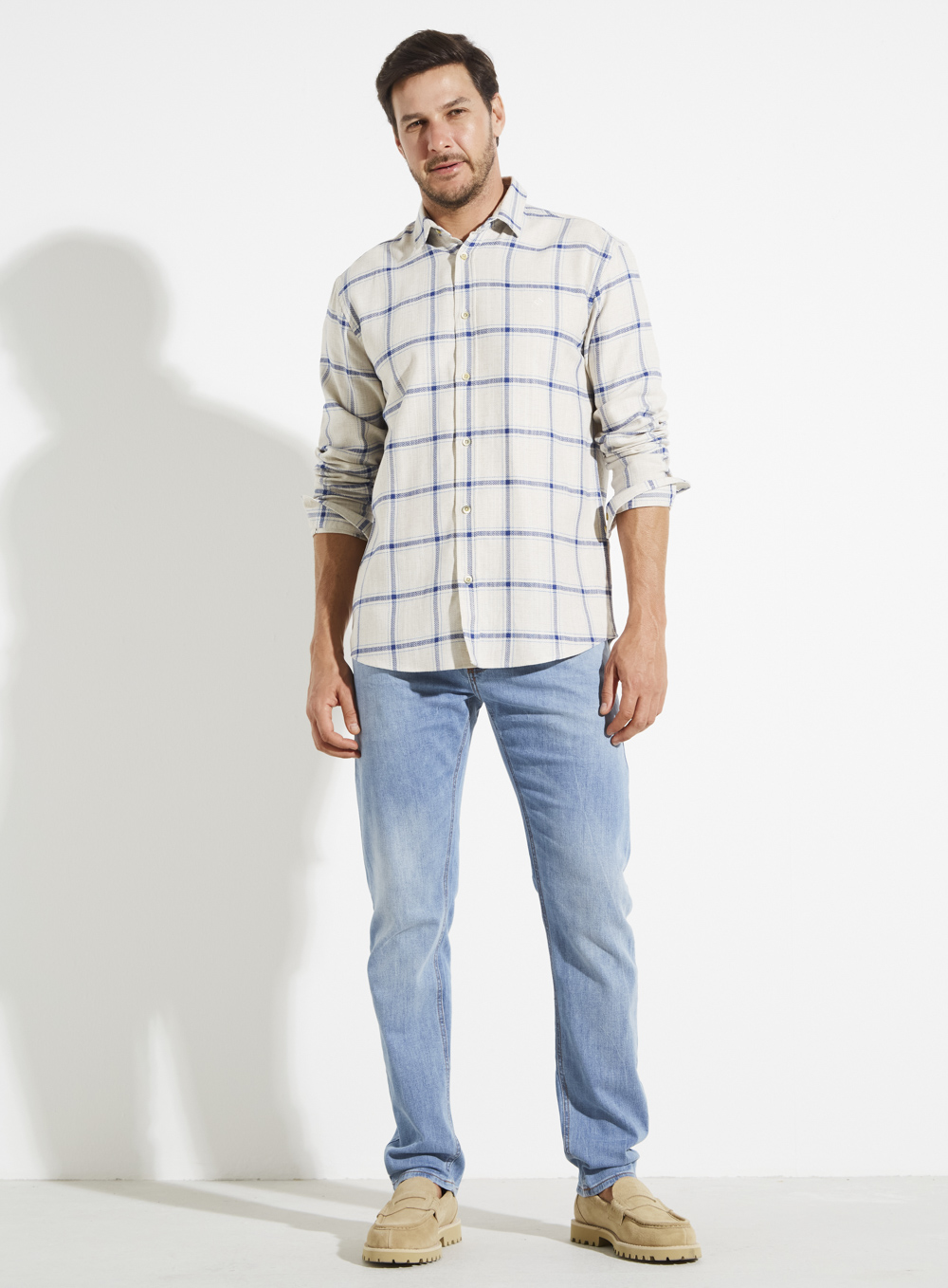CAMISA LINHO XADREZ RELAX P XADREZ BG/AZUL