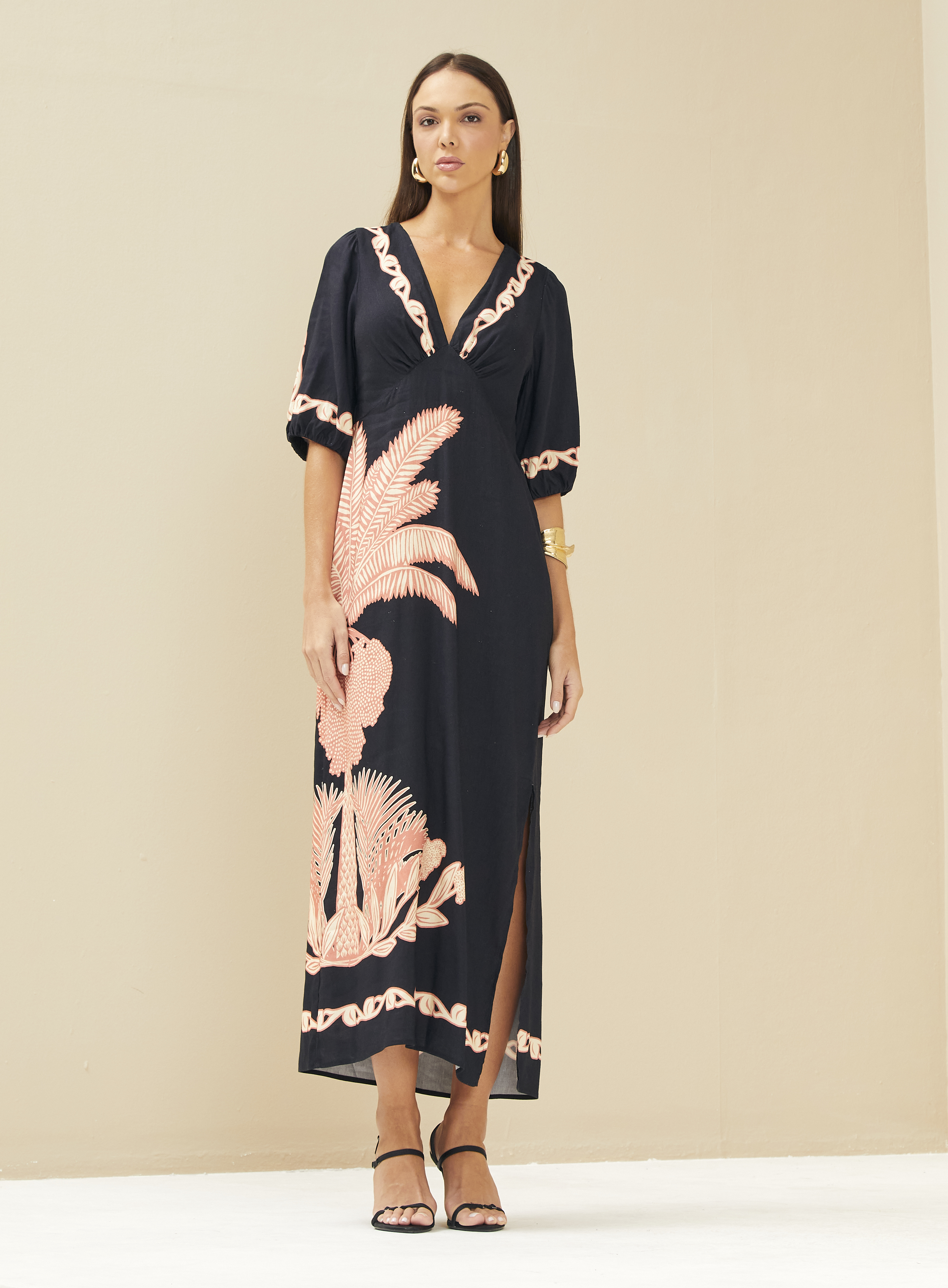 VESTIDO LINHO ESTAMPADO G PALM