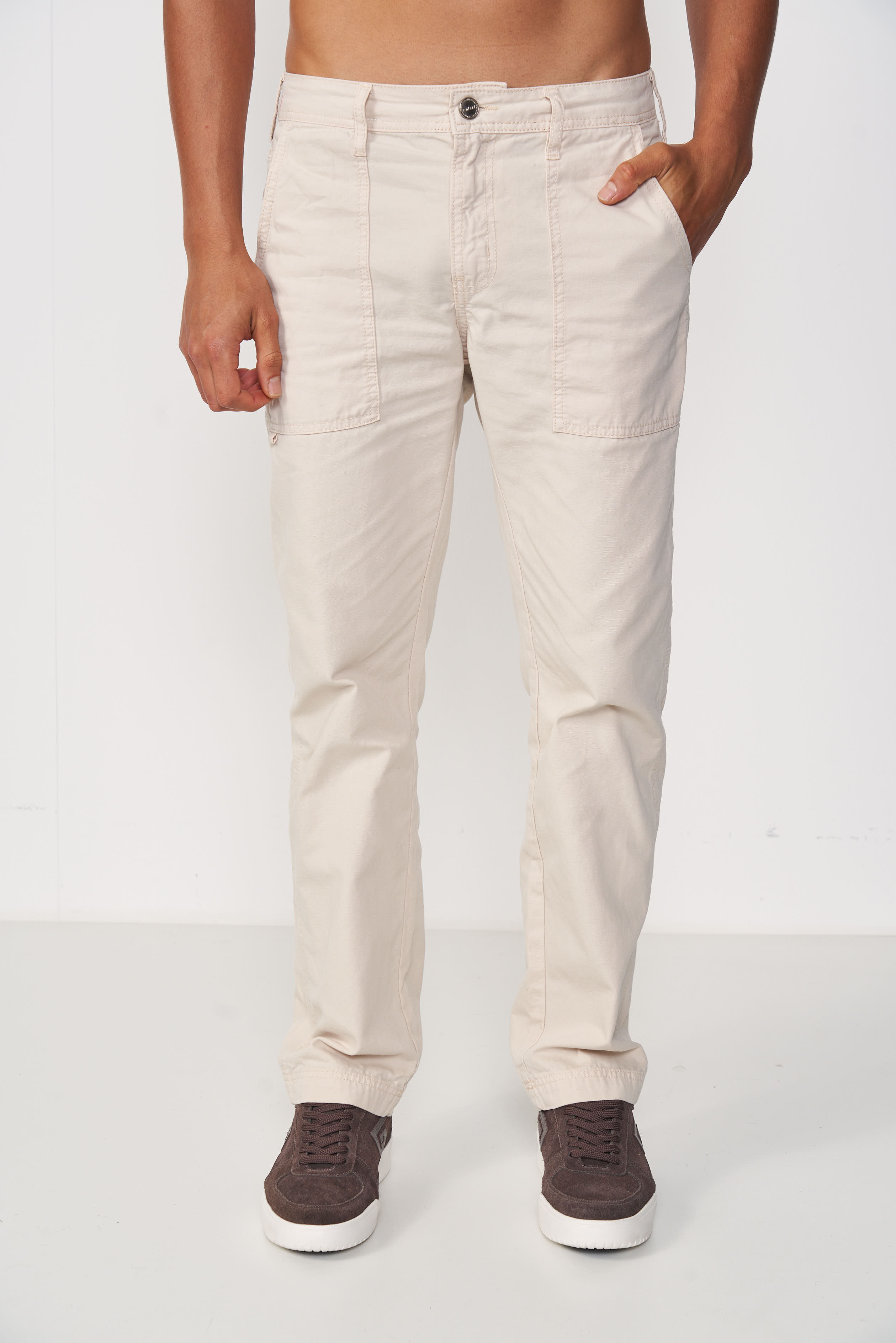 CALÇA SARJA RETA 40 BEGE TAUPE