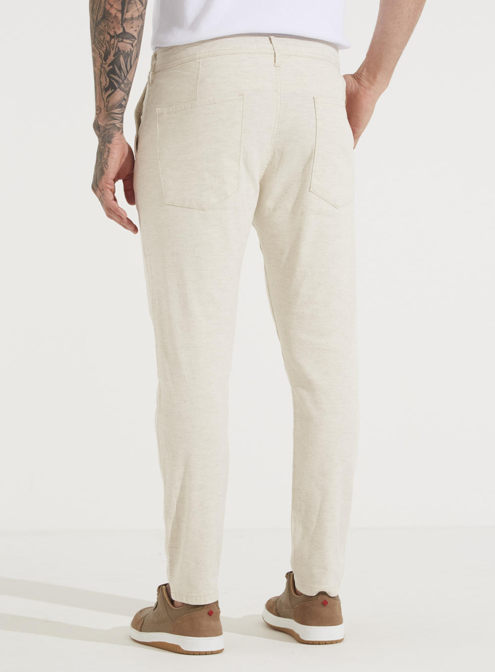 CALÇA LINHO 42 OFF/MARROM/CINZ