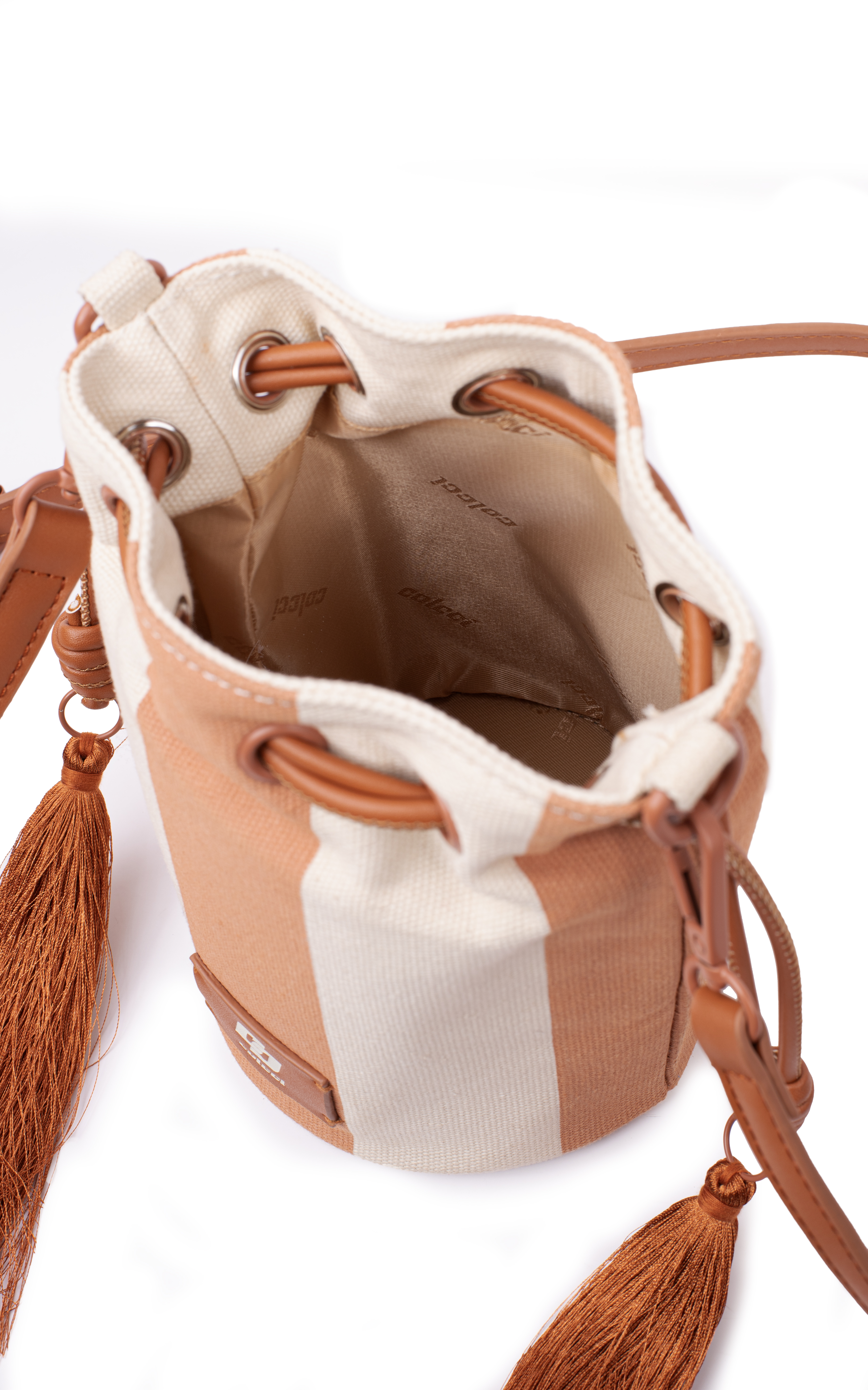 BOLSA COLCCI FEM BUCKET STRIPES U CARAMELO