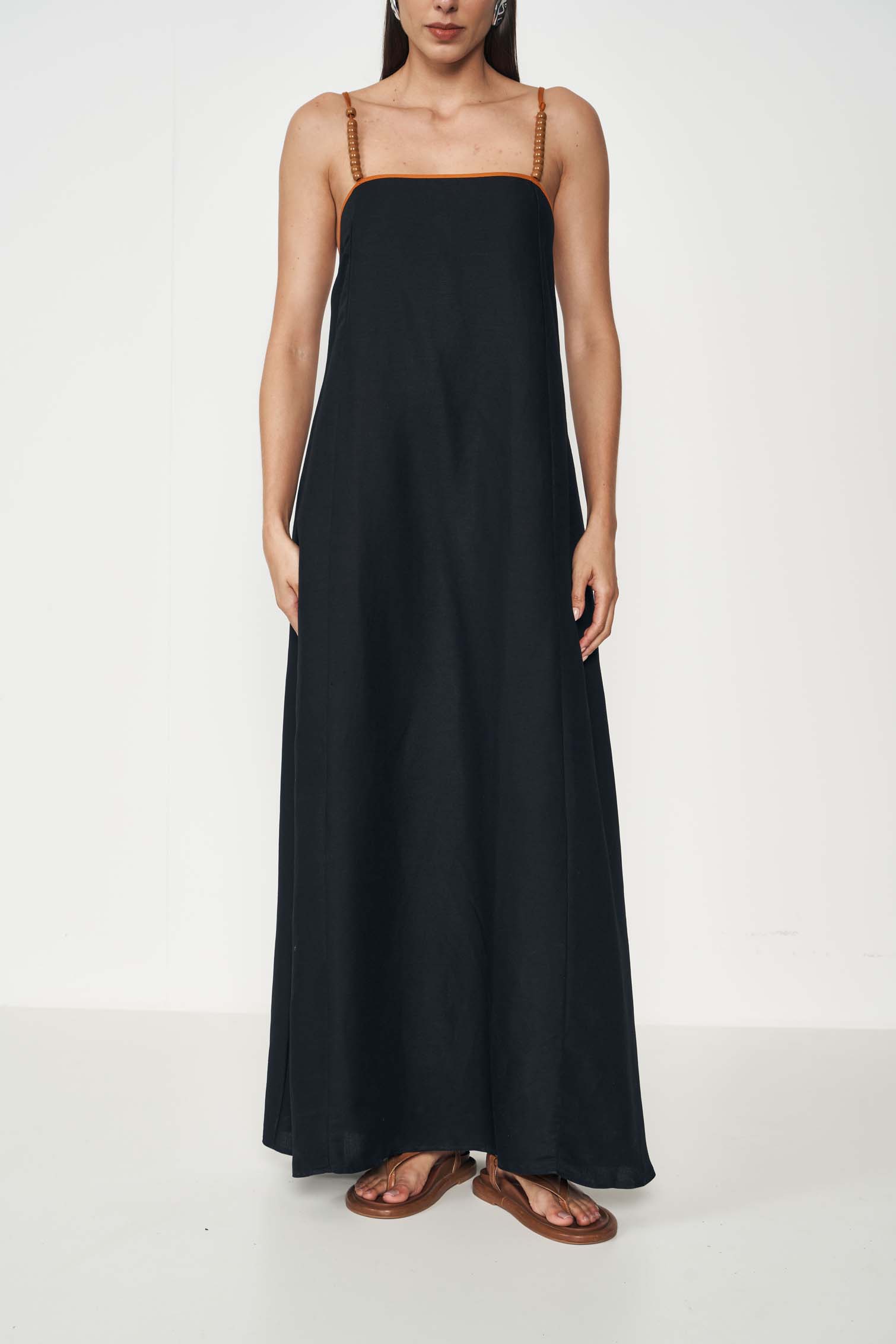 VESTIDO LINHO PP PRETO/AMARELO