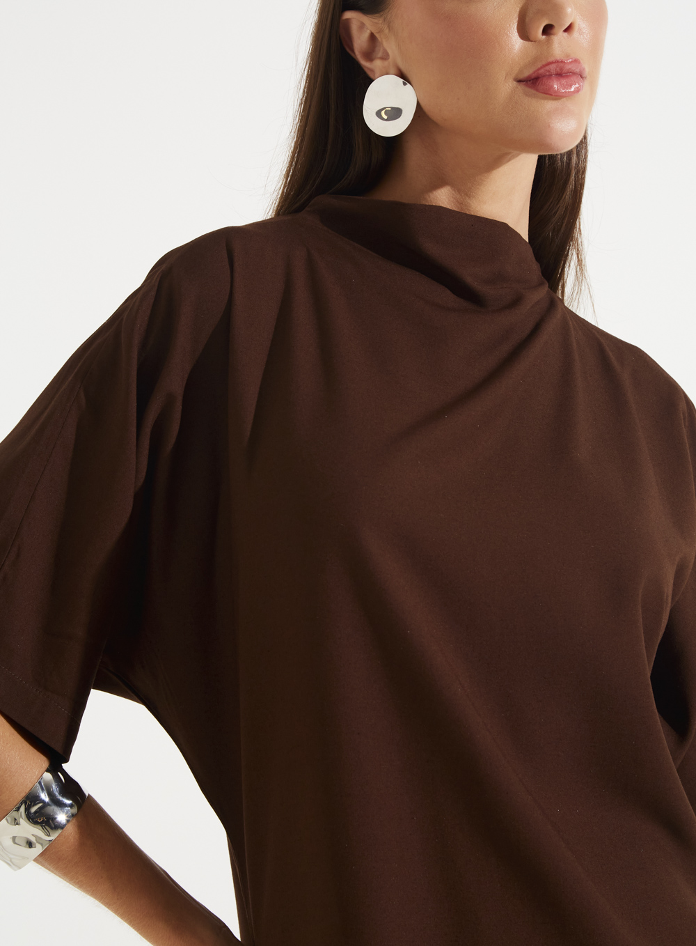 VESTIDO LINHO M MARROM MESCLADO