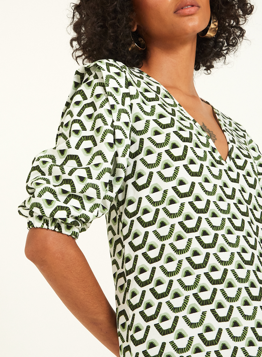 VESTIDO LINHO ESTAMPADO PP OLHAR TROPICAL