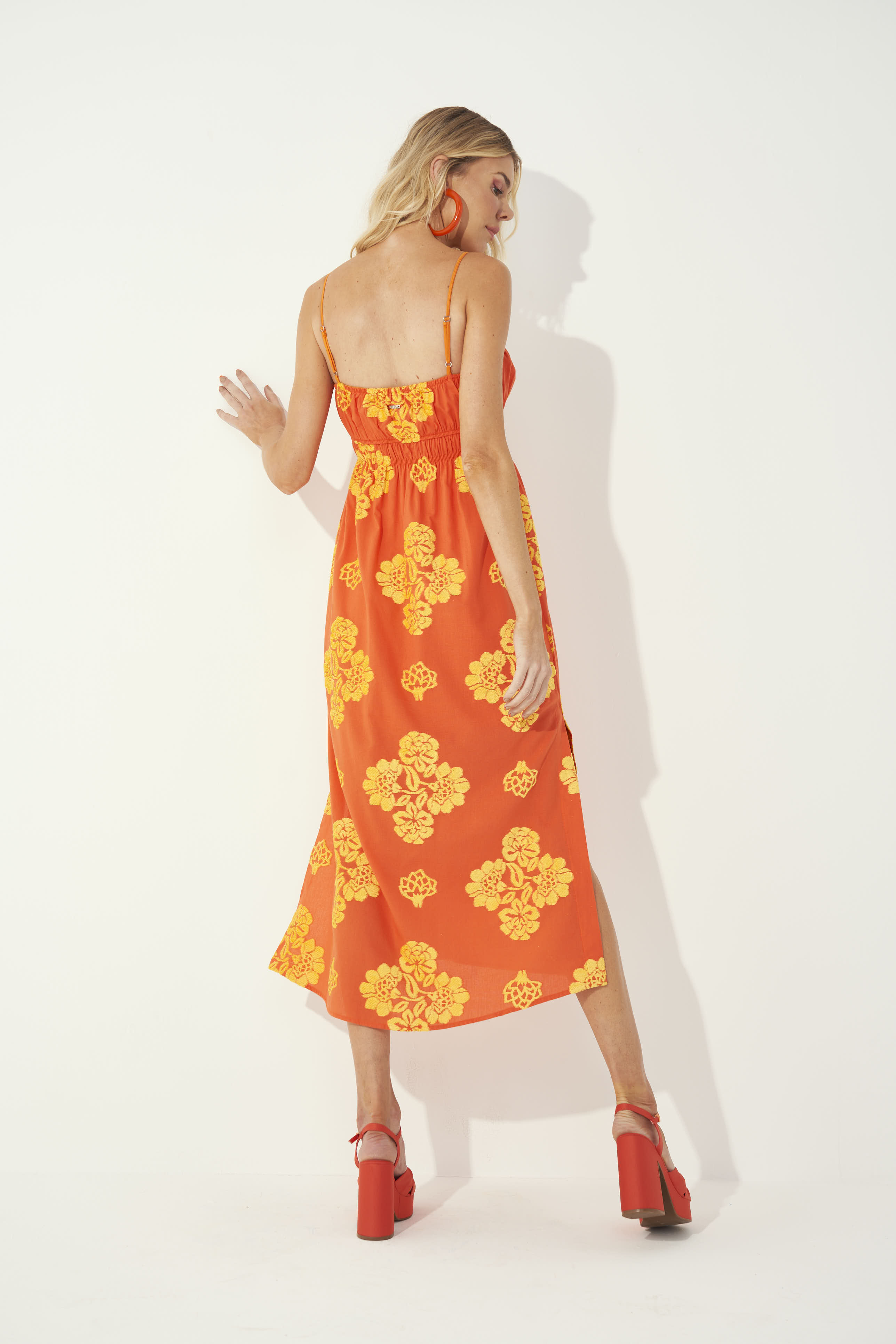 VESTIDO JACQUARD M LARANJA/AMARELO