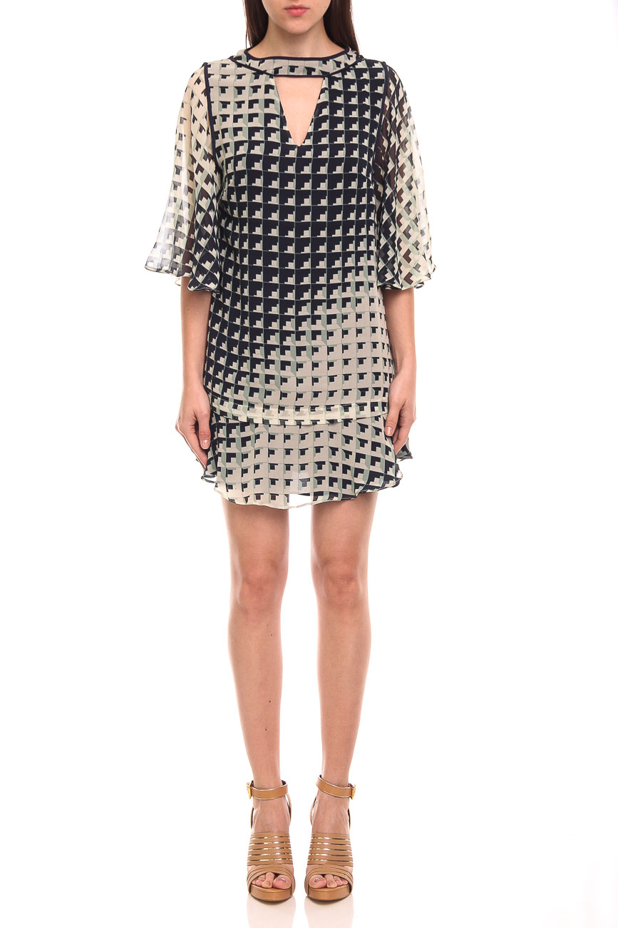 VESTIDO CURTO SEDA ESTAMPADO P DEGRADE GEOMETR
