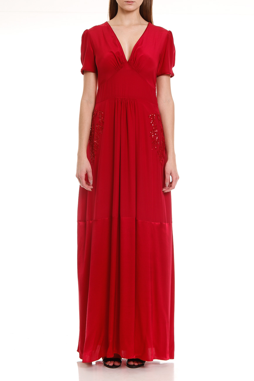 VESTIDO LONGO SEDA COM BORDADO MANUAL P VERMELHO B