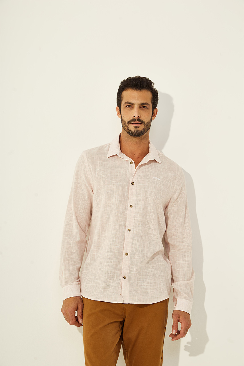 CAMISA LINHO LISTRADA RELAX PP ROSA/OFF