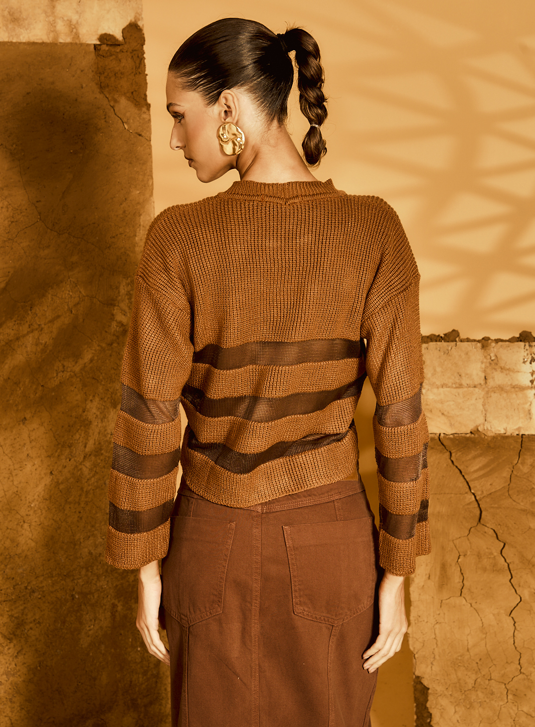 BLUSA TRICÔ LISTRADO G MARROM INVERNAL