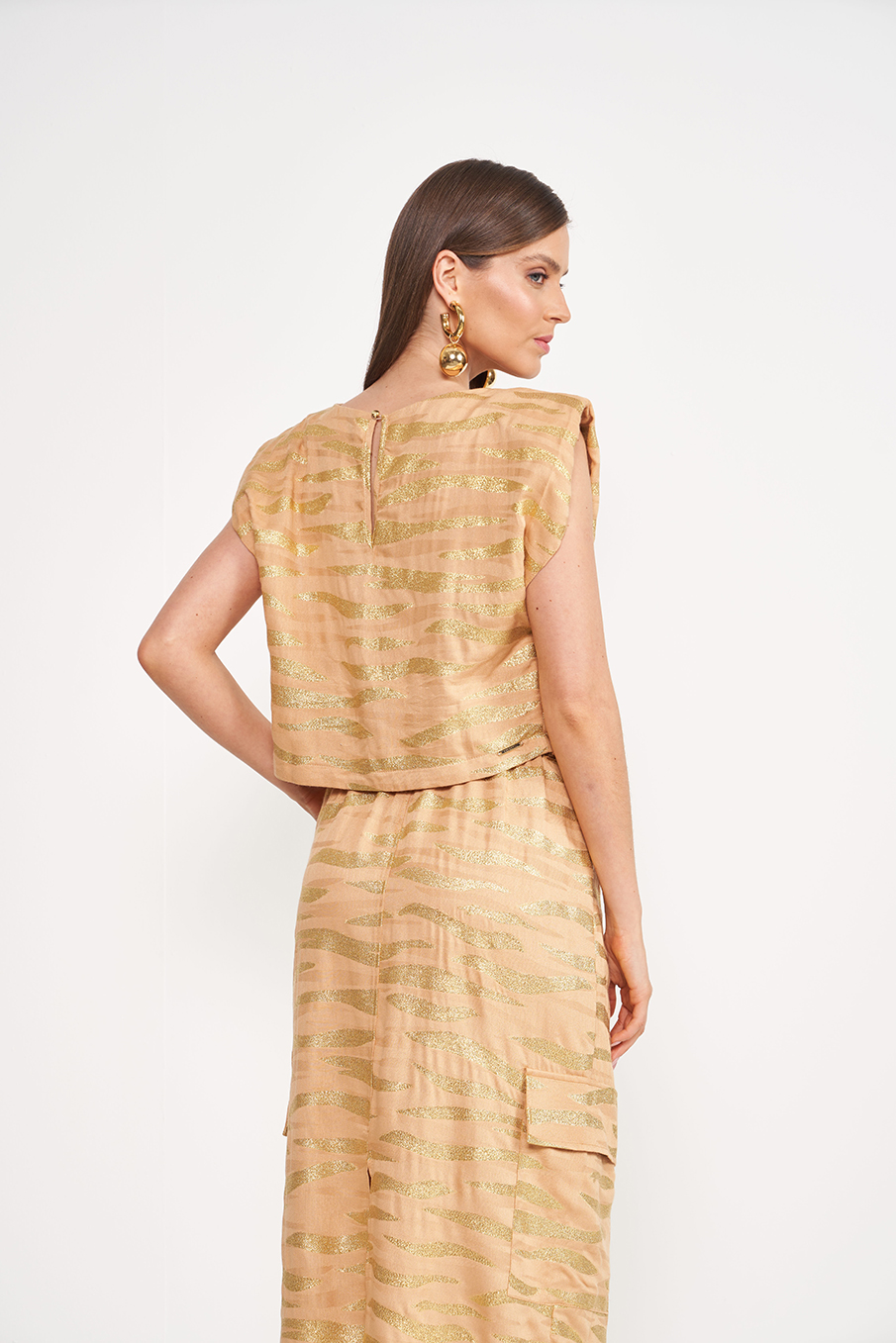 BLUSA BORDADA M MARROM/DOURADO