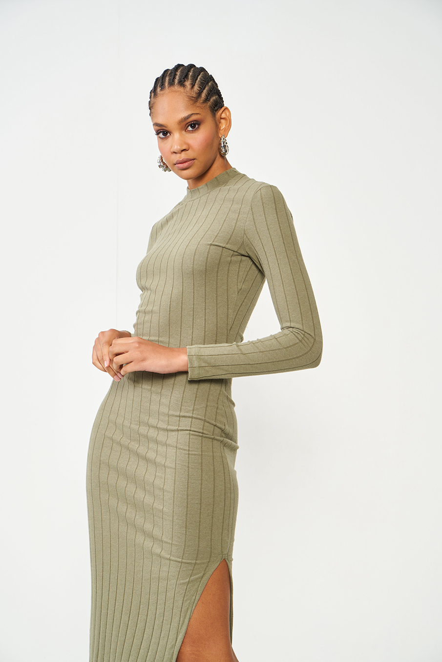 VESTIDO CANELADO G BEGE TAUPE