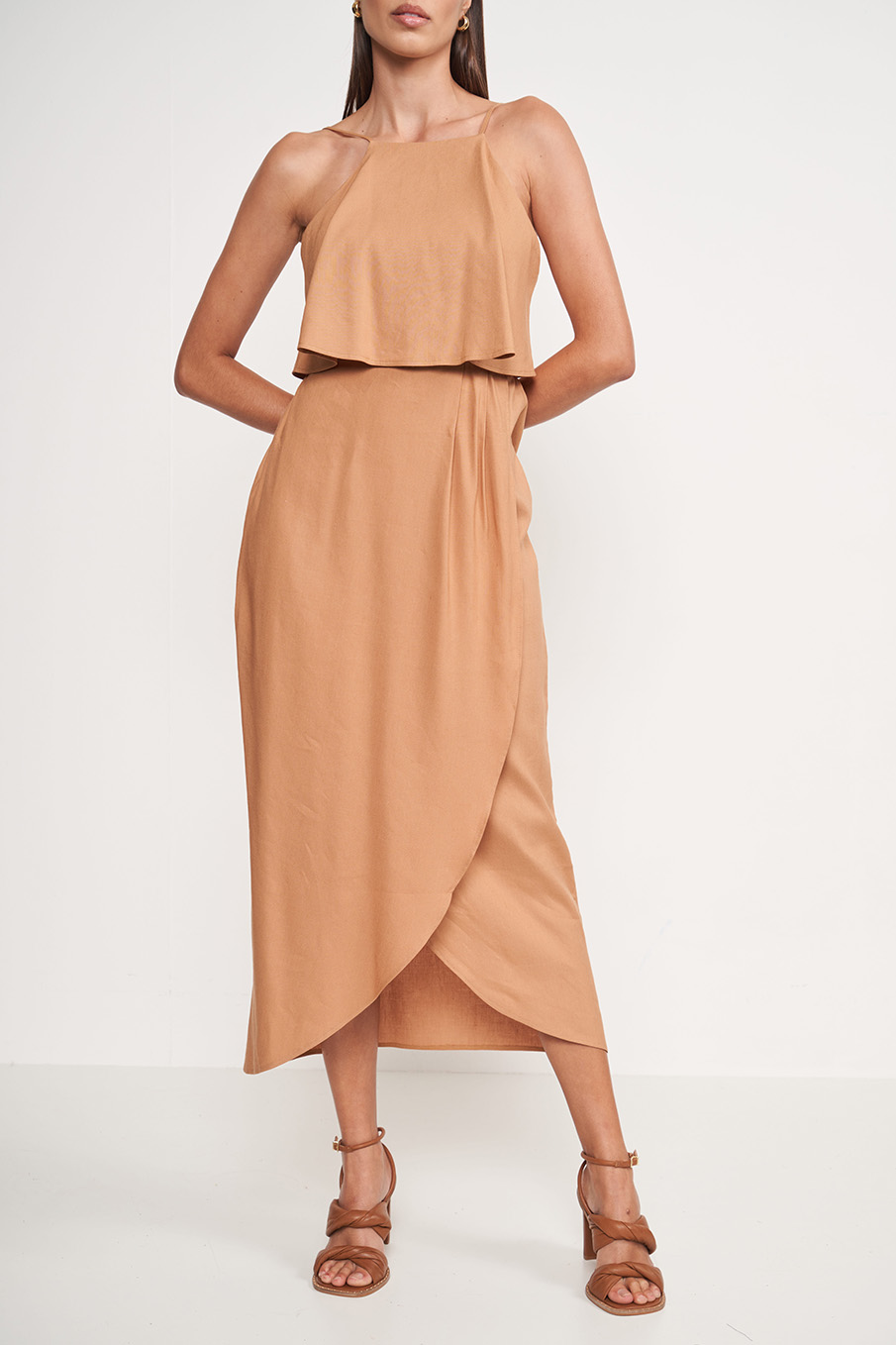 VESTIDO LINHO G BEGE TAUPE