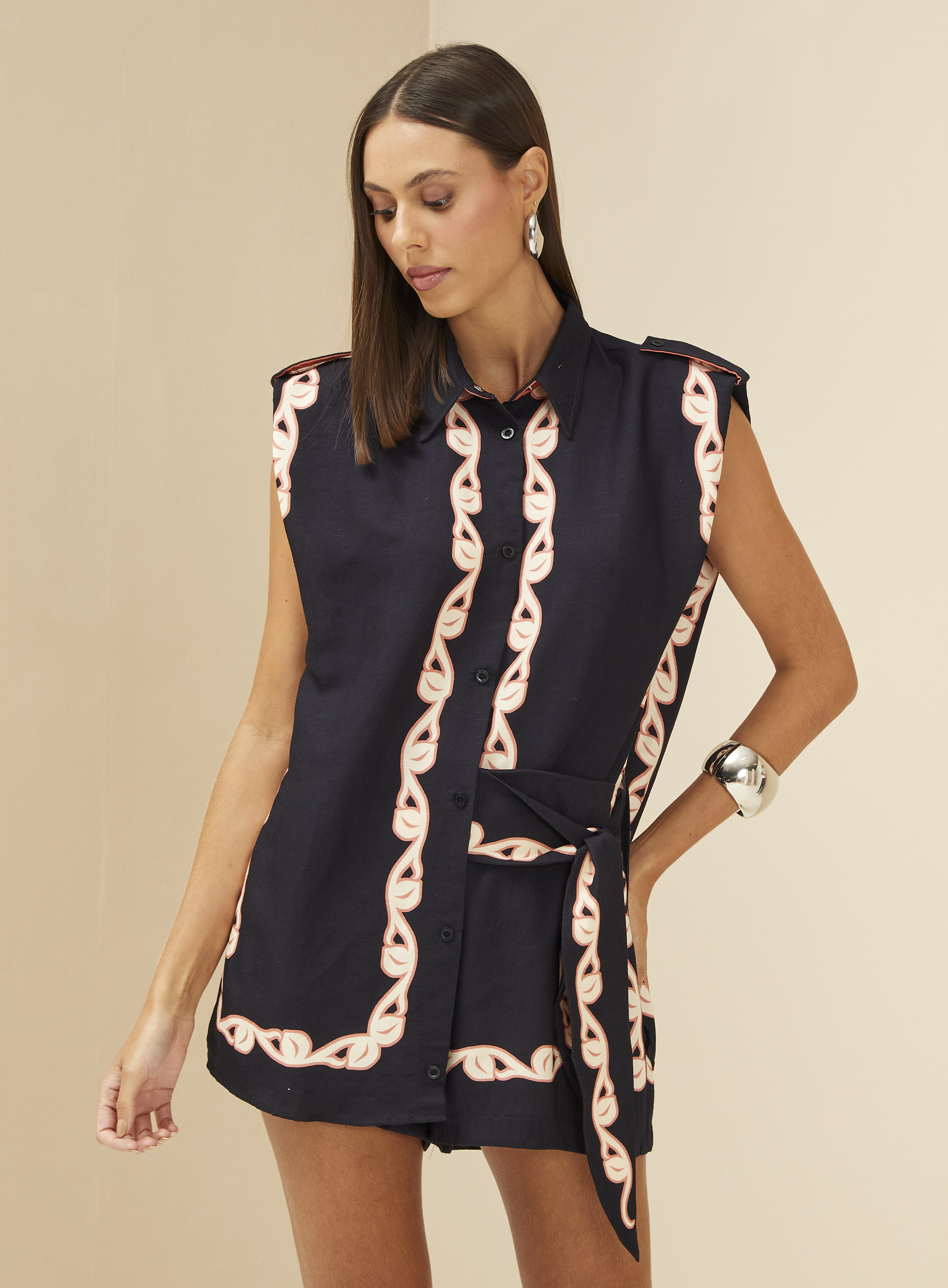 CAMISA LINHO ESTAMPADA G PALM