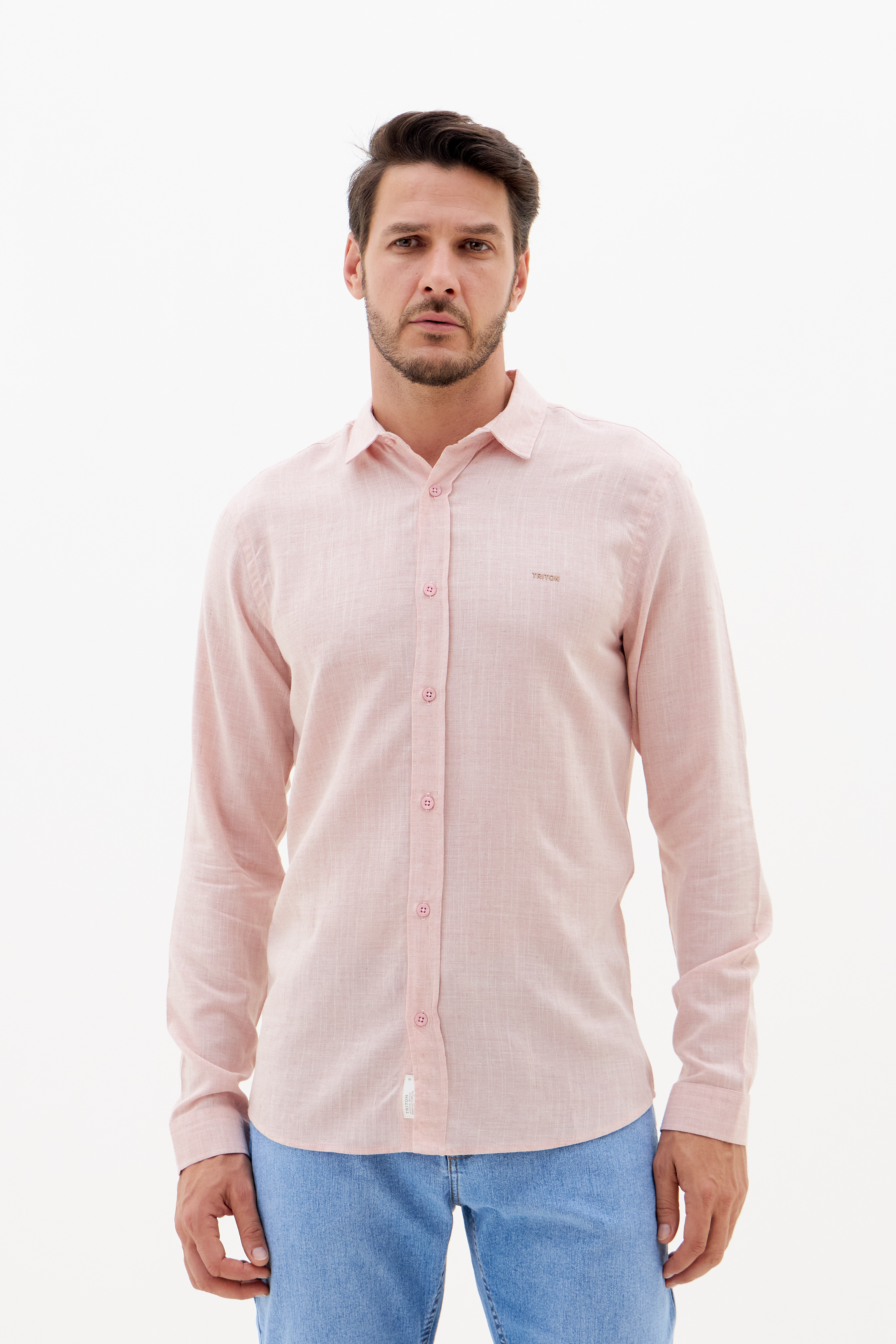 CAMISA LINHO CASUAL M ROSA/BEGE/MARRO