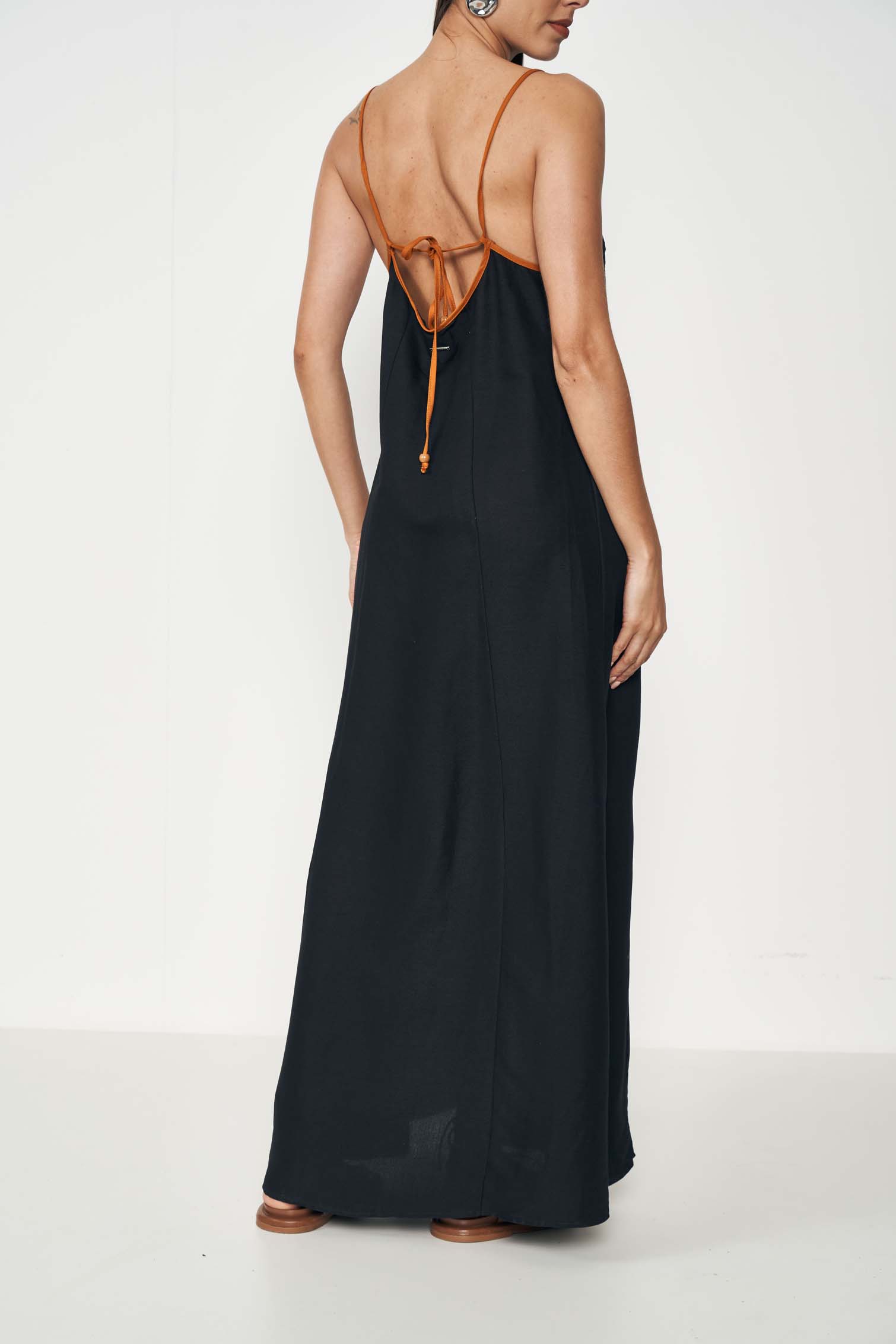 VESTIDO LINHO PP PRETO/AMARELO