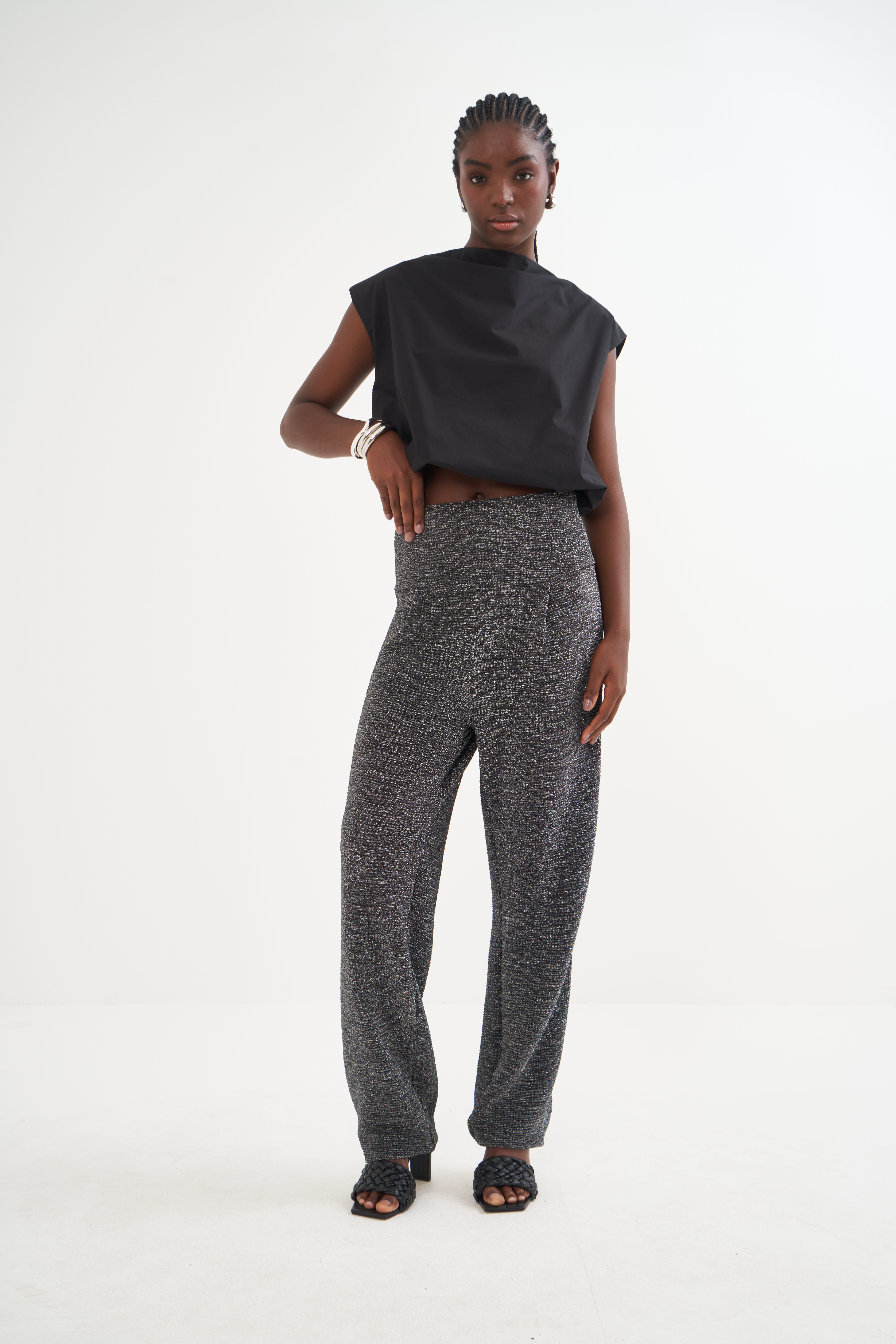 CALÇA METALIZADA PP PRETO/PRATA