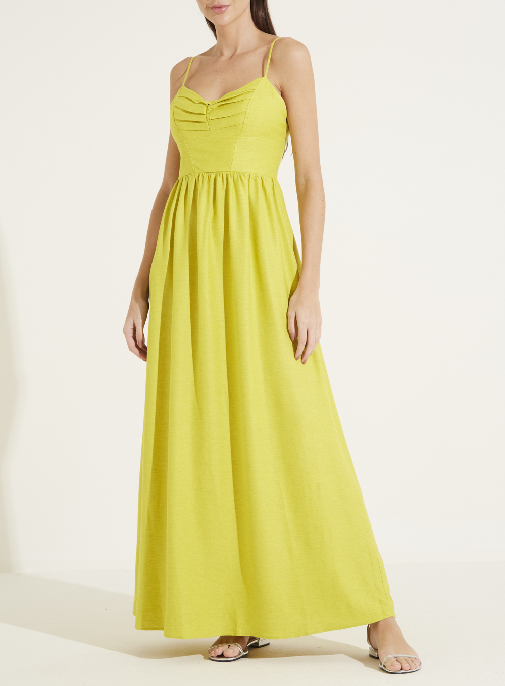 VESTIDO LINHO P VERDE/BEGE