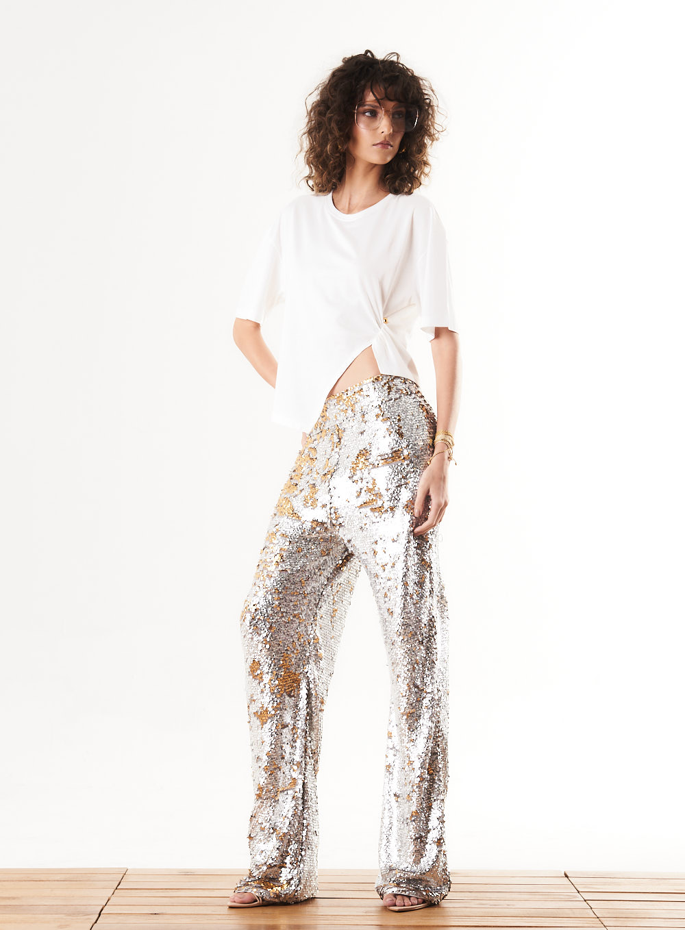 CALÇA PAETÊ P PRATA/DOURADO