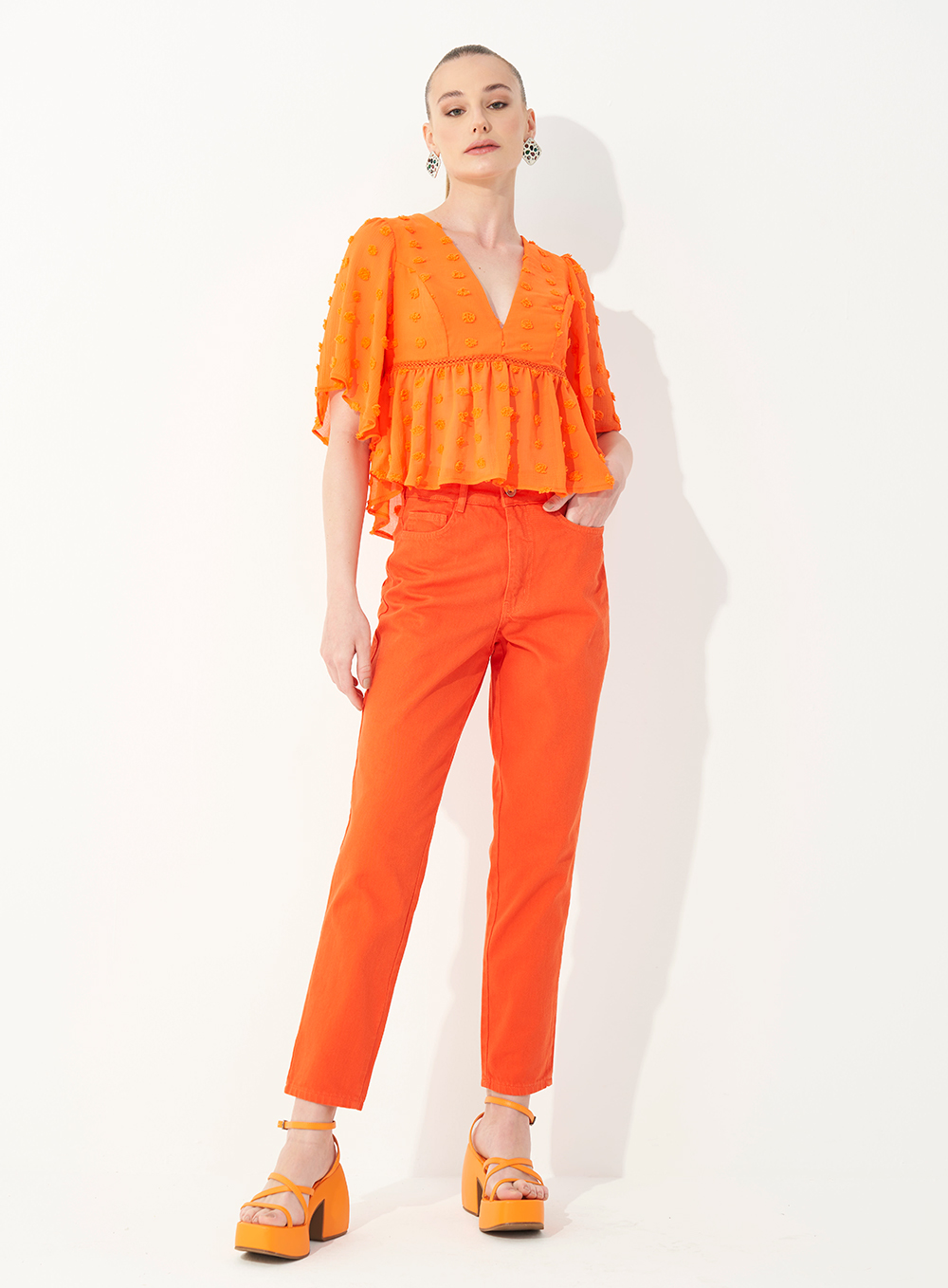 CALÇA SARJA BRUNA 36 LARANJA SAOKO
