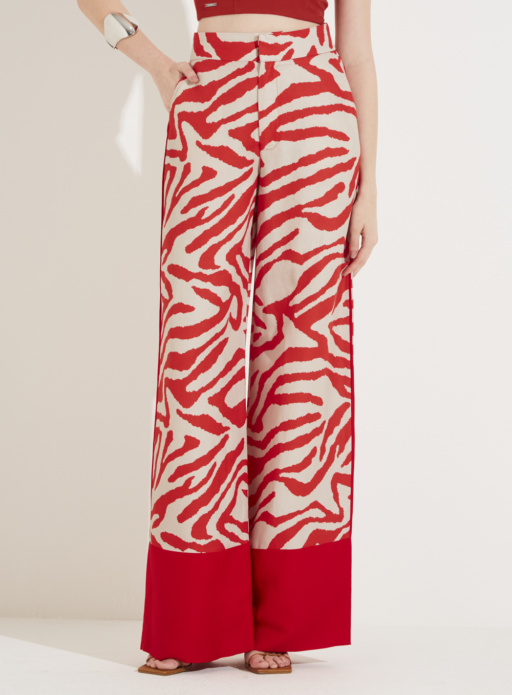CALÇA LINHO ESTAMPADA 40 ANIMAL PRINT RE