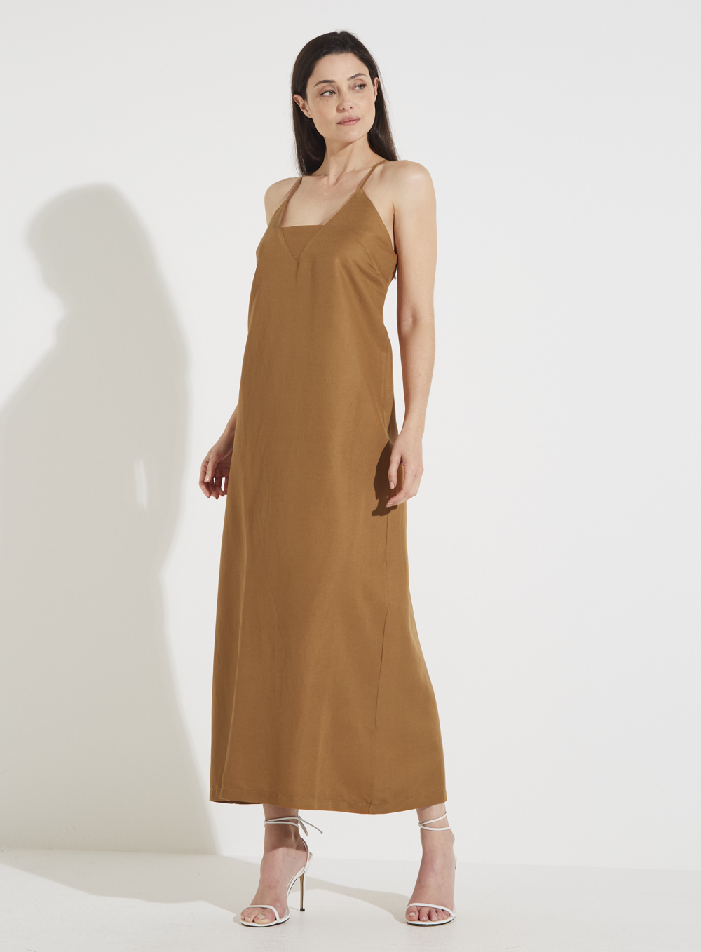 VESTIDO LINHO M MARROM EVERMORE